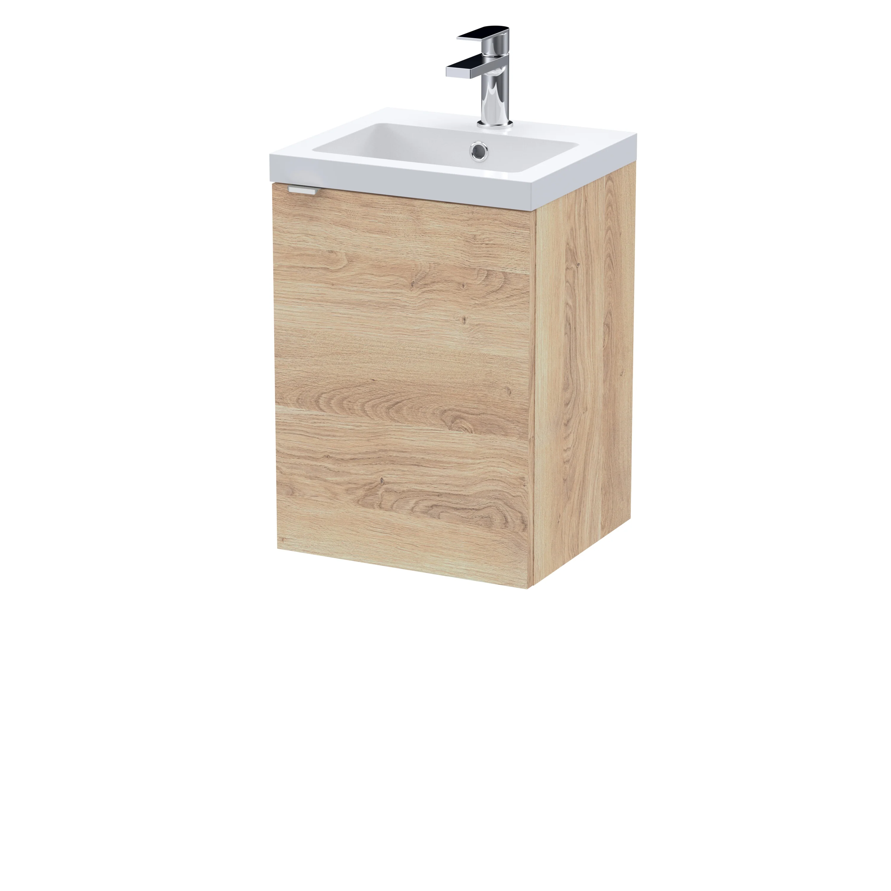 Hudson Reed Fusion Wall Hung Vanity Unit & Polymarble Basin 400mm (1 Door) - Bleached Oak