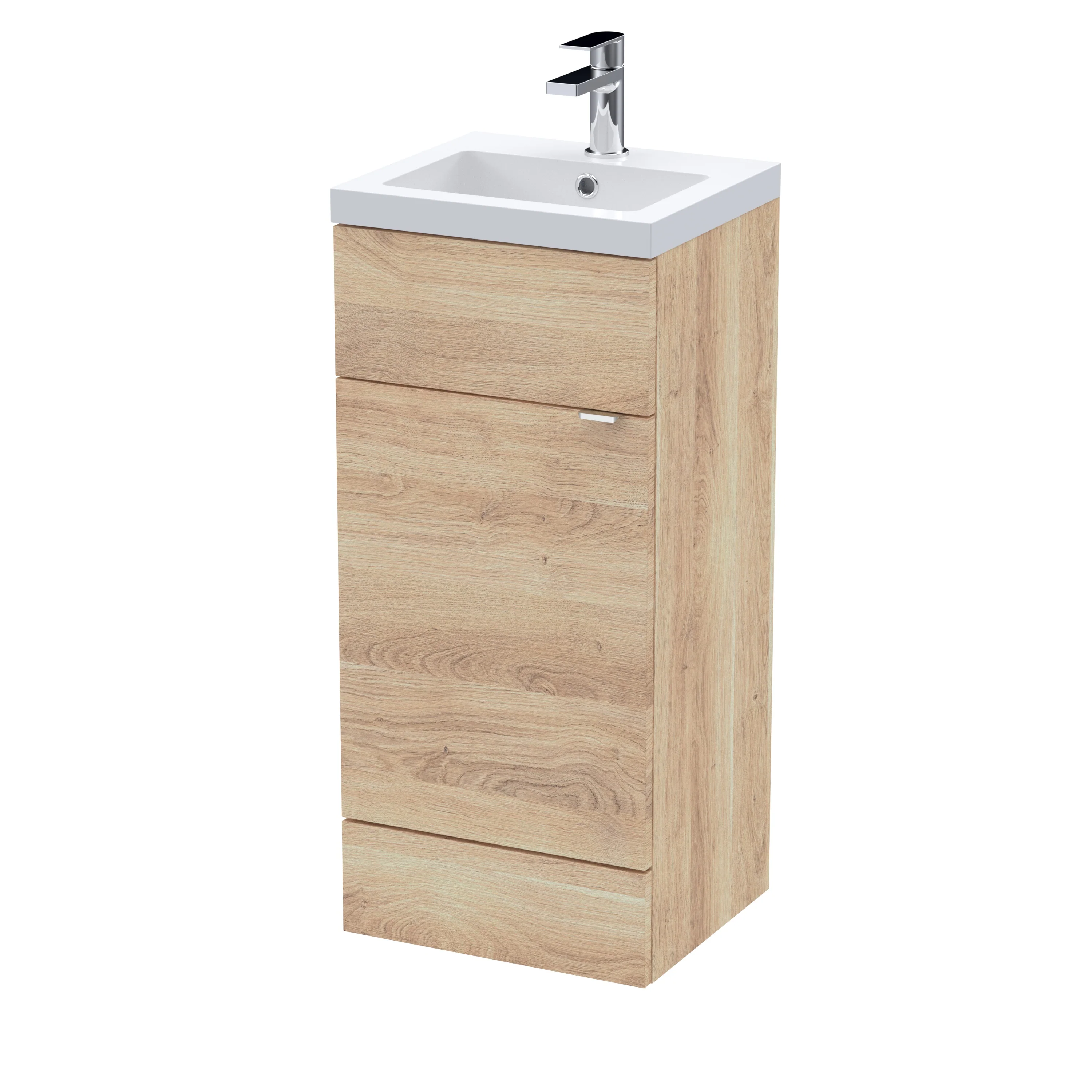 Hudson Reed Fusion Floorstanding Vanity Unit & Polymarble Basin 400mm (1 Door) - Bleached Oak