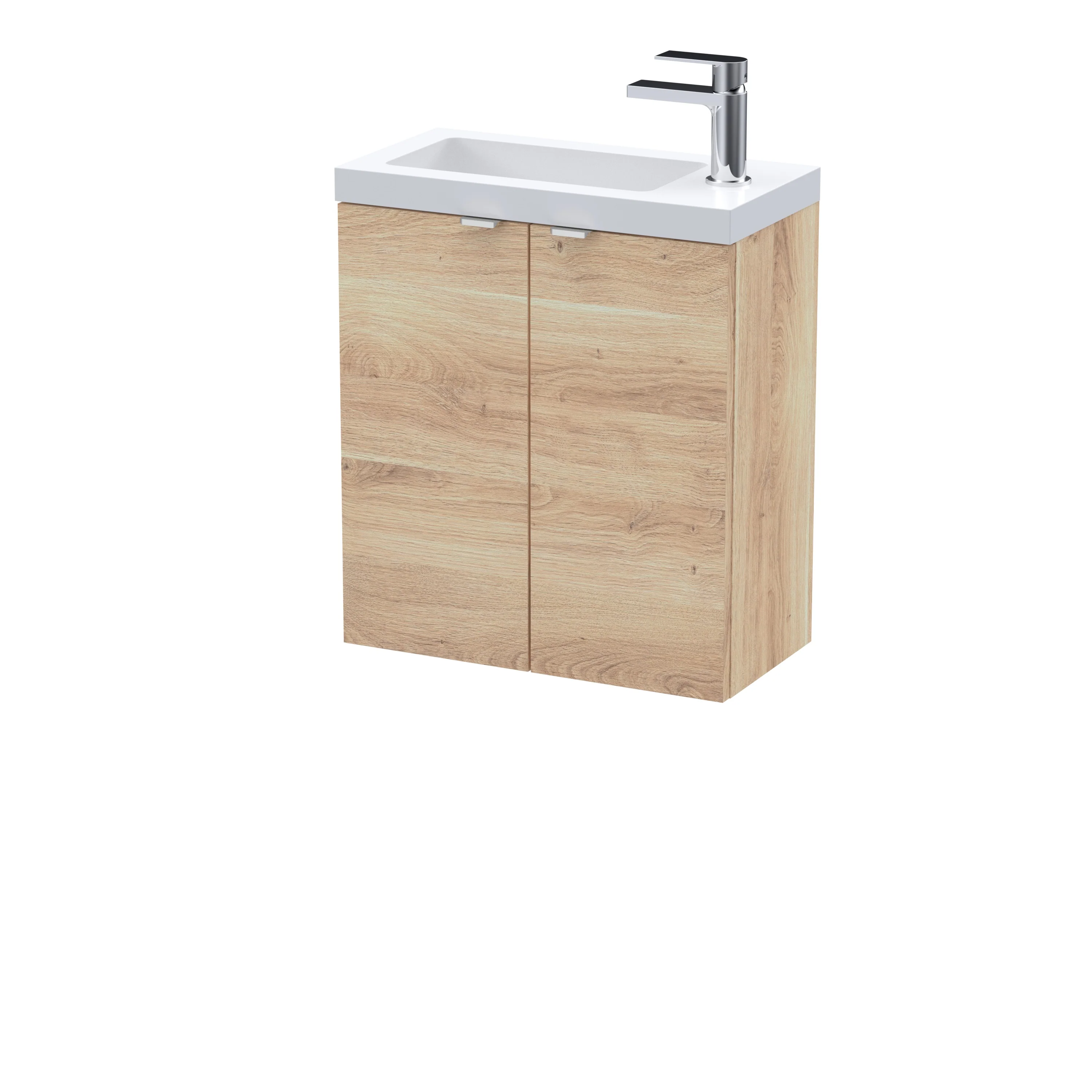 Hudson Reed Fusion Wall Hung Vanity Unit & Side Tap Basin 500mm (2-Door) - Bleached Oak (Compact)