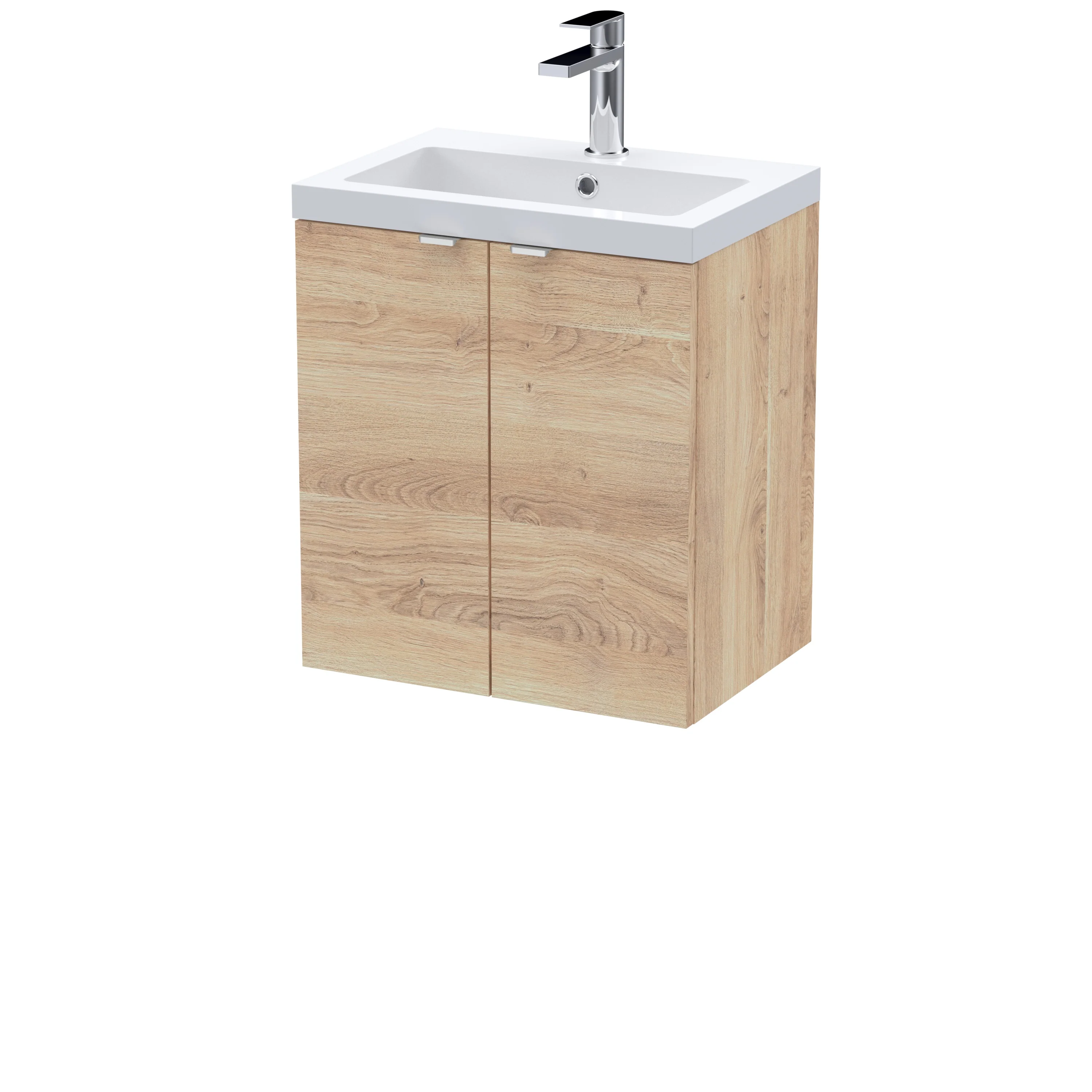Hudson Reed Fusion Wall Hung Vanity Unit & Polymarble Basin 500mm (2-Door) - Bleached Oak