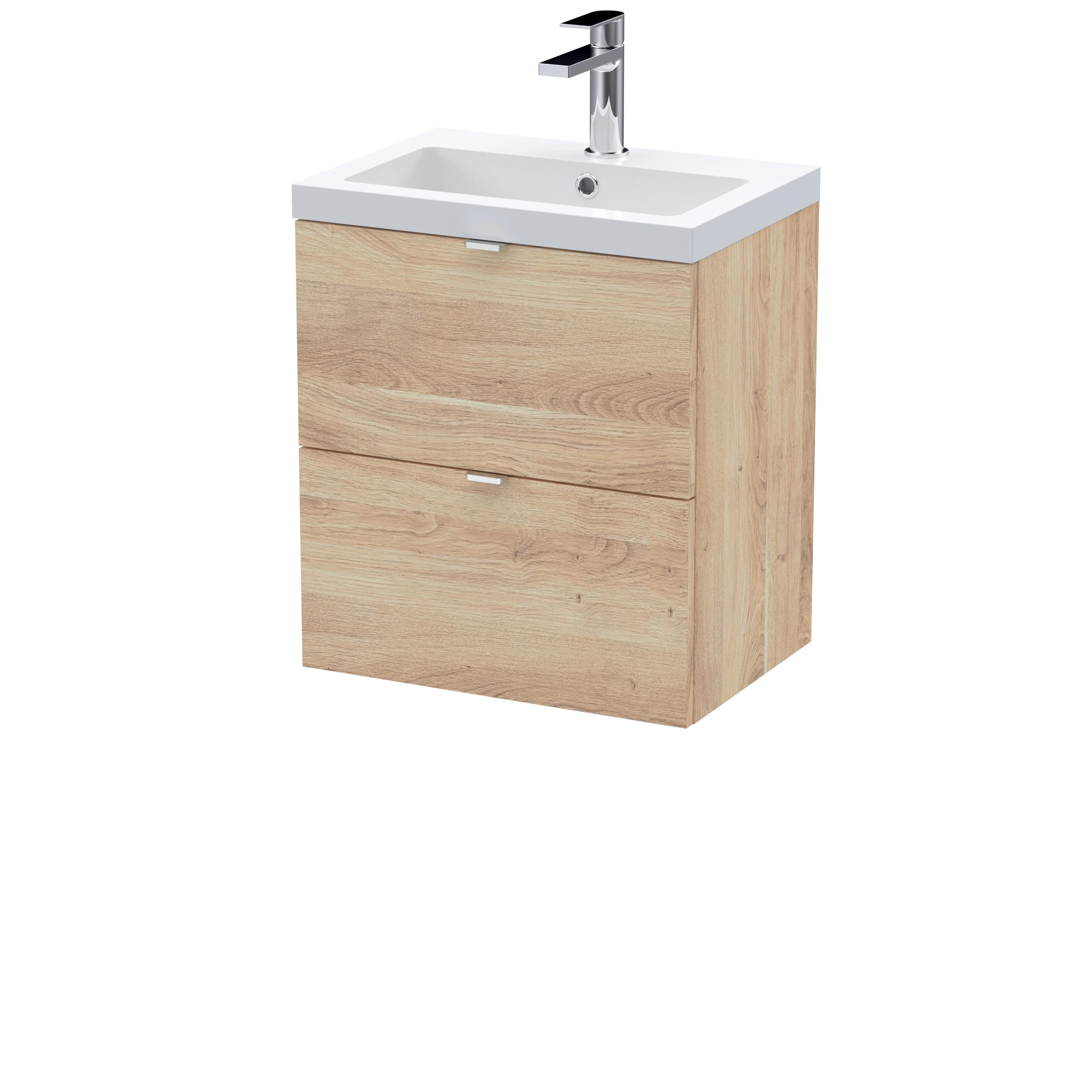 Hudson Reed Fusion Wall Hung Vanity Unit & Polymarble Basin 500mm (2-Drawer) - Bleached Oak