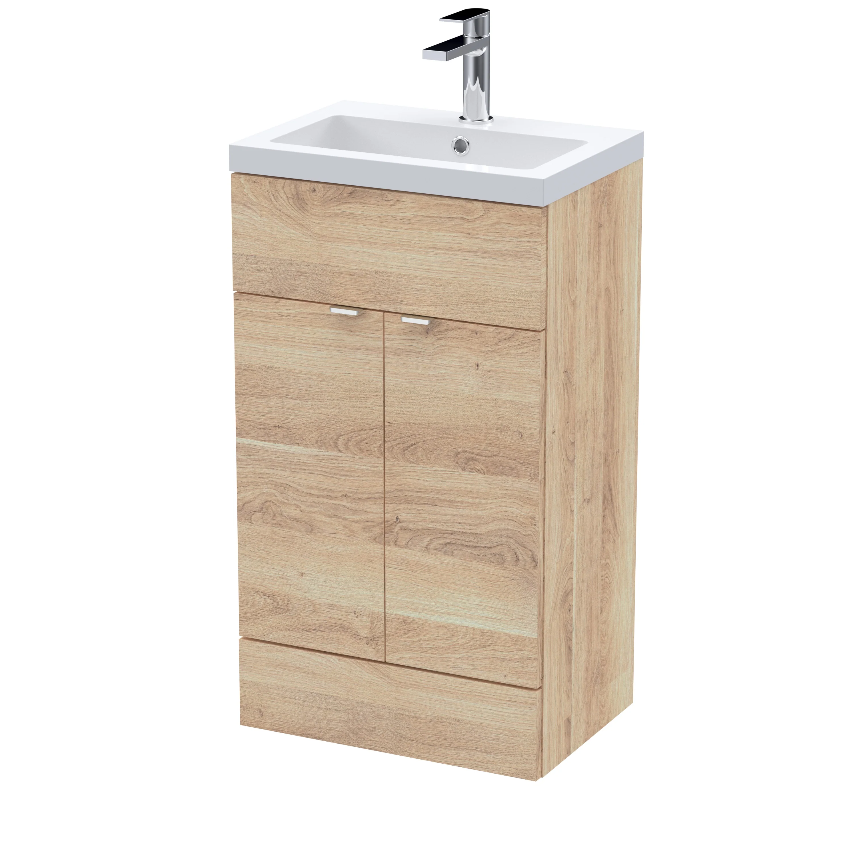 Hudson Reed Fusion Floorstanding Vanity Unit & Ceramic Basin 500mm (2-Door) - Bleached Oak