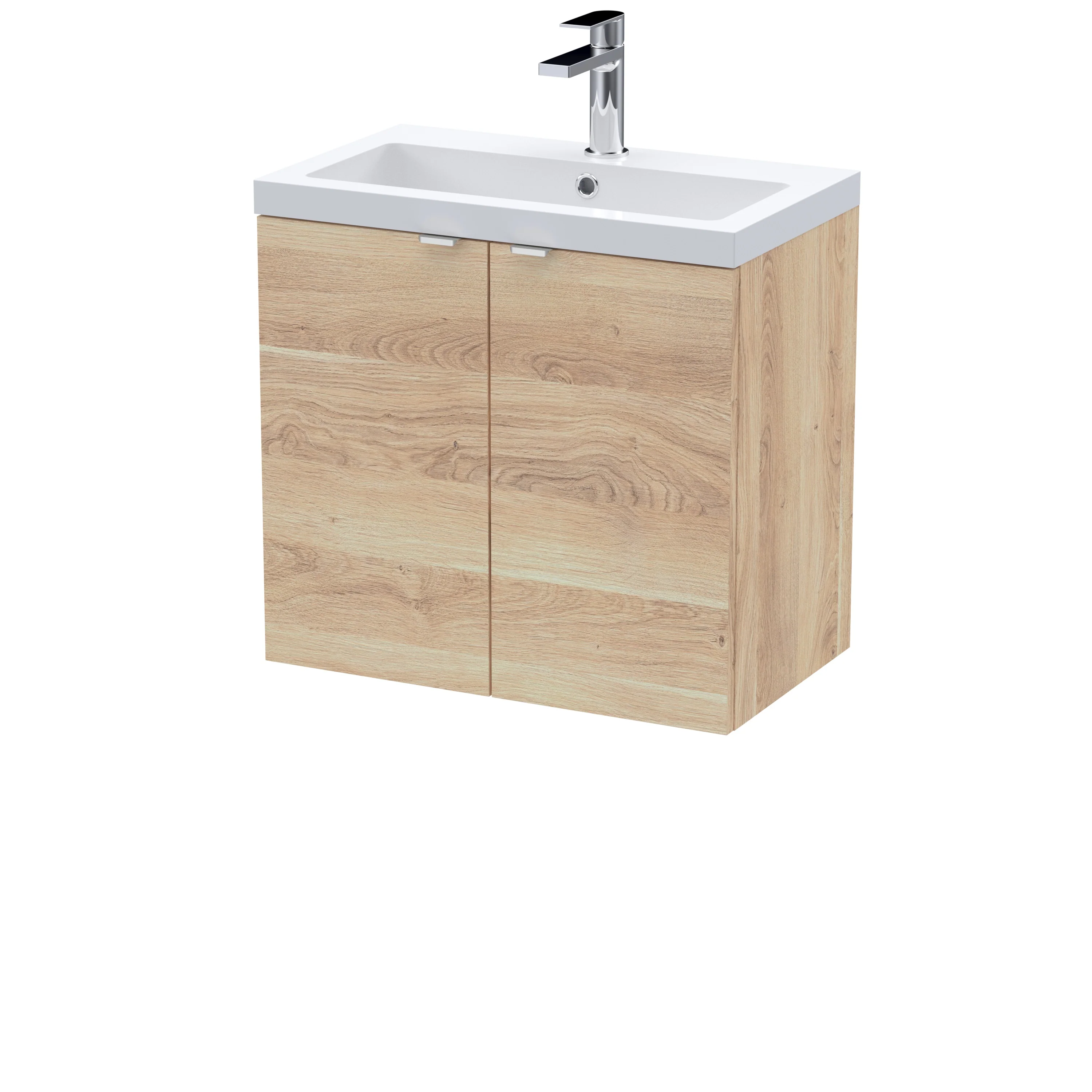 Hudson Reed Fusion Wall Hung Vanity Unit & Ceramic Basin 600mm (2-Door) - Bleached Oak