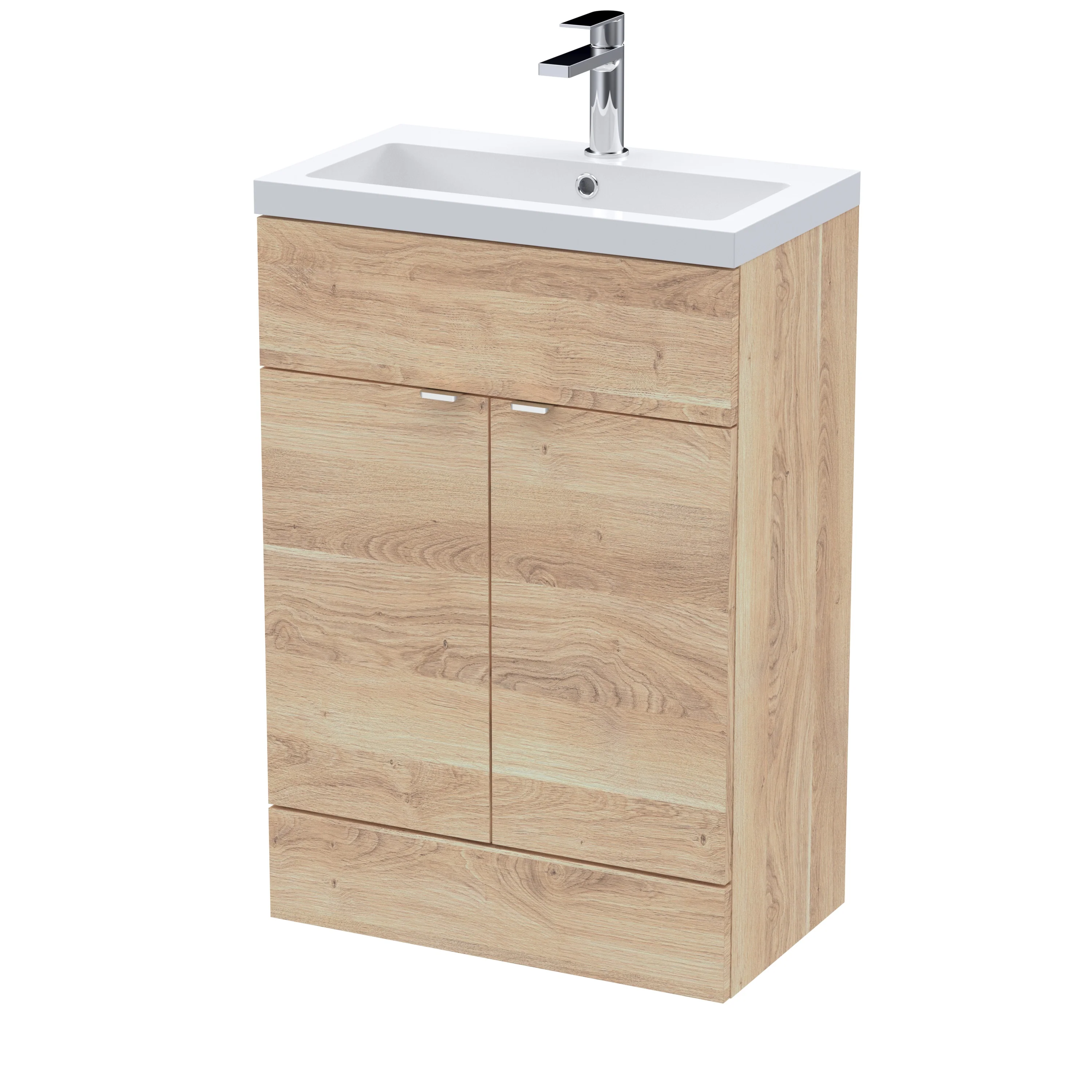 Hudson Reed Fusion Floorstanding Vanity Unit & Polymarble Basin 600mm (2-Door) - Bleached Oak