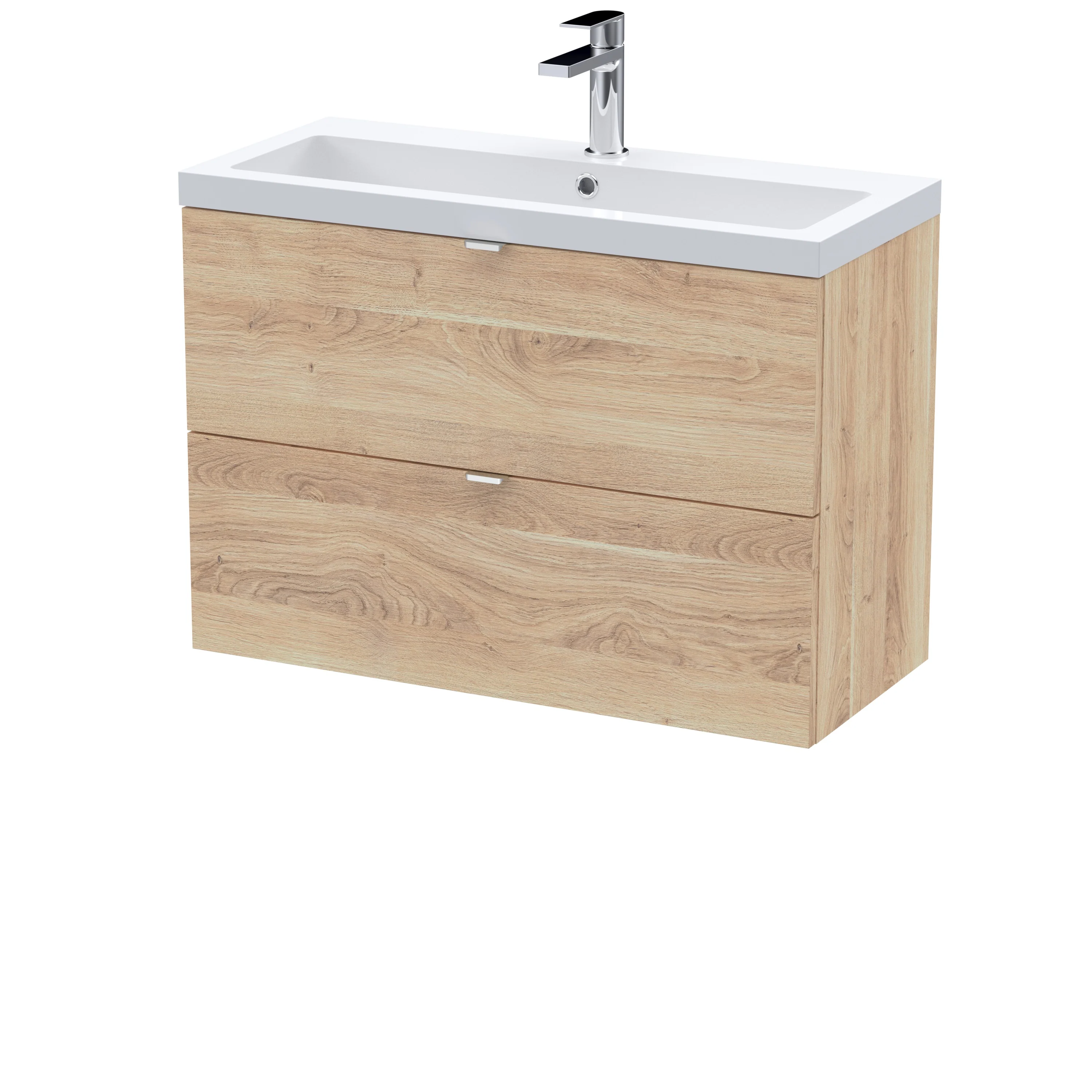 Hudson Reed Fusion Wall Hung Vanity Unit & Ceramic Basin 800mm (2-Drawer) - Bleached Oak