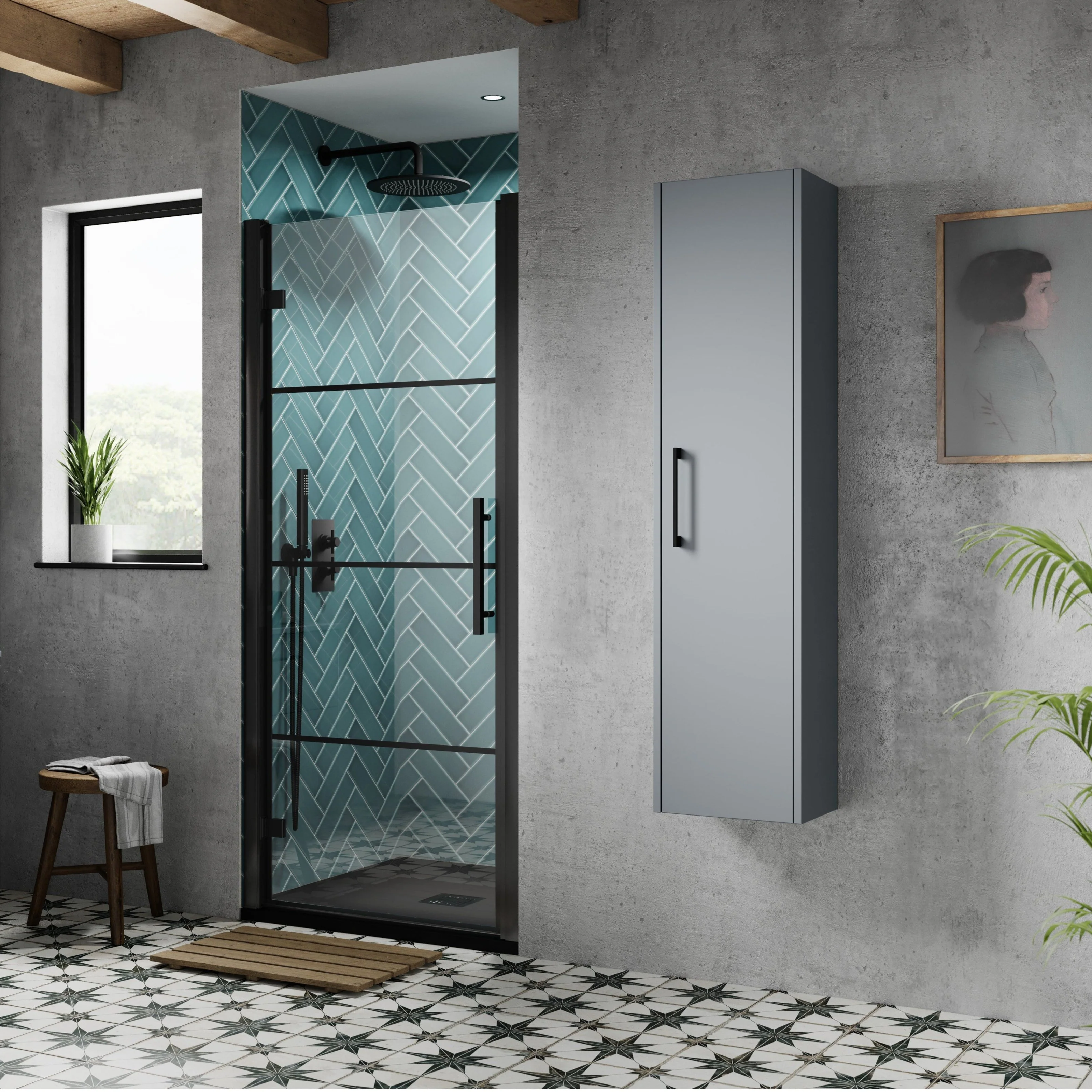 Hudson Reed Apex 8mm Glass 800mm Hinged Shower Door - Matt Black