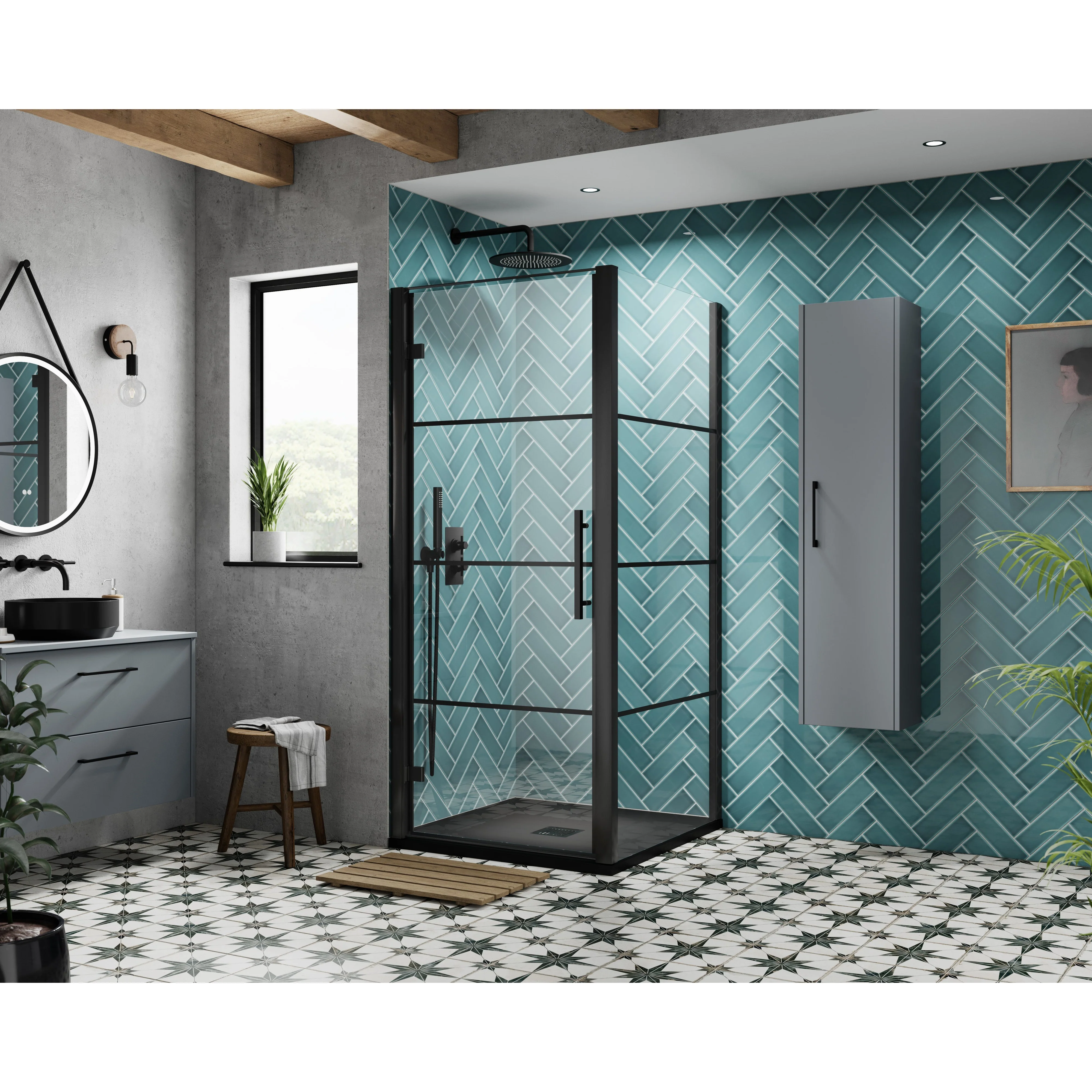 Hudson Reed Apex 8mm Glass 800mm Hinged Shower Door - Matt Black - Image 3