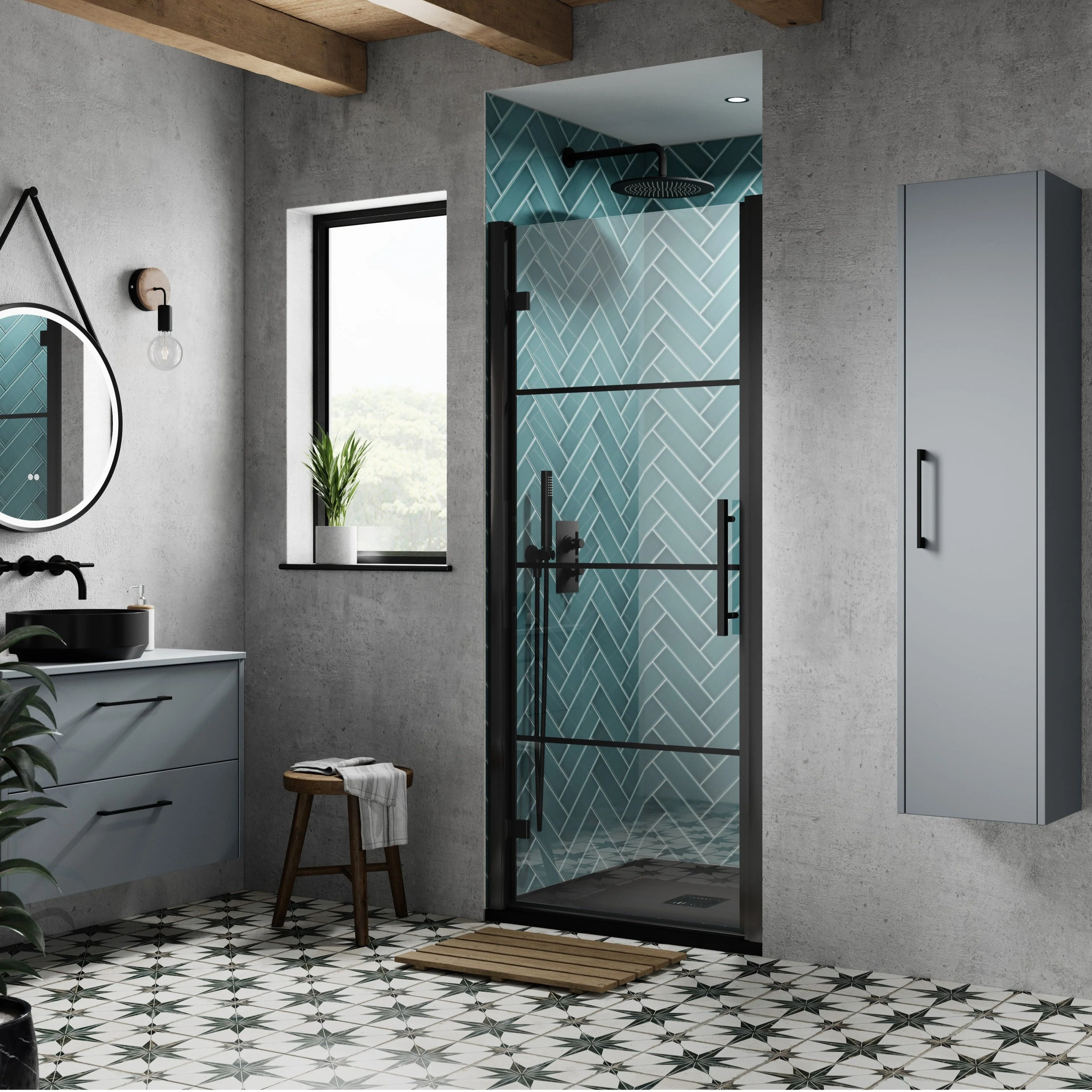 Hudson Reed Apex 8mm Glass 900mm Hinged Shower Door - Matt Black