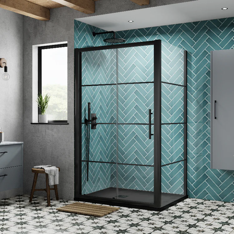 Hudson Reed Apex 8mm Glass Matt Black Sliding Shower Enclosure - 1400 x 900mm