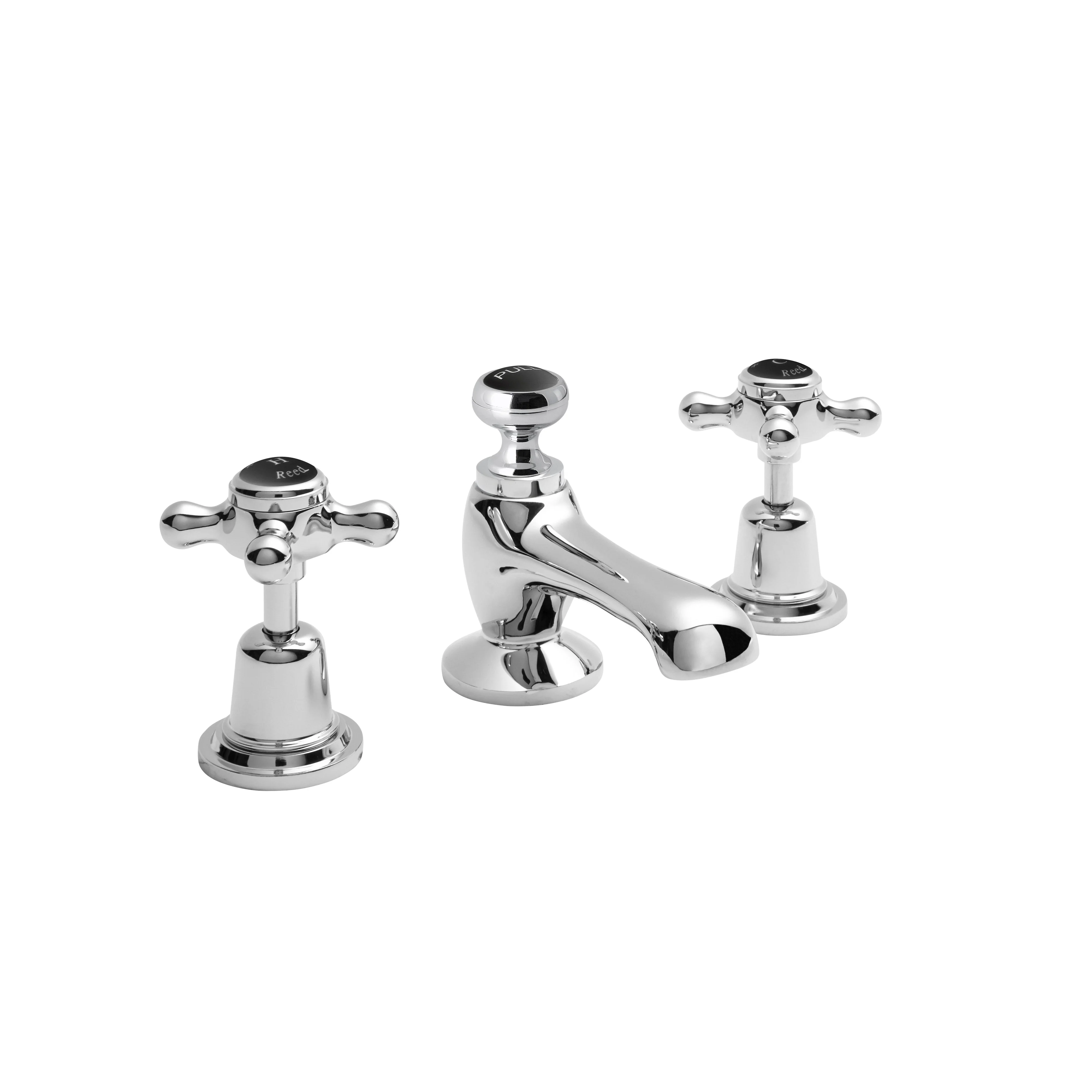 Hudson Reed Black Topaz With Crosshead 3 Tap Hole Basin Mixer - Chrome / Black - BC407DX - Image 2