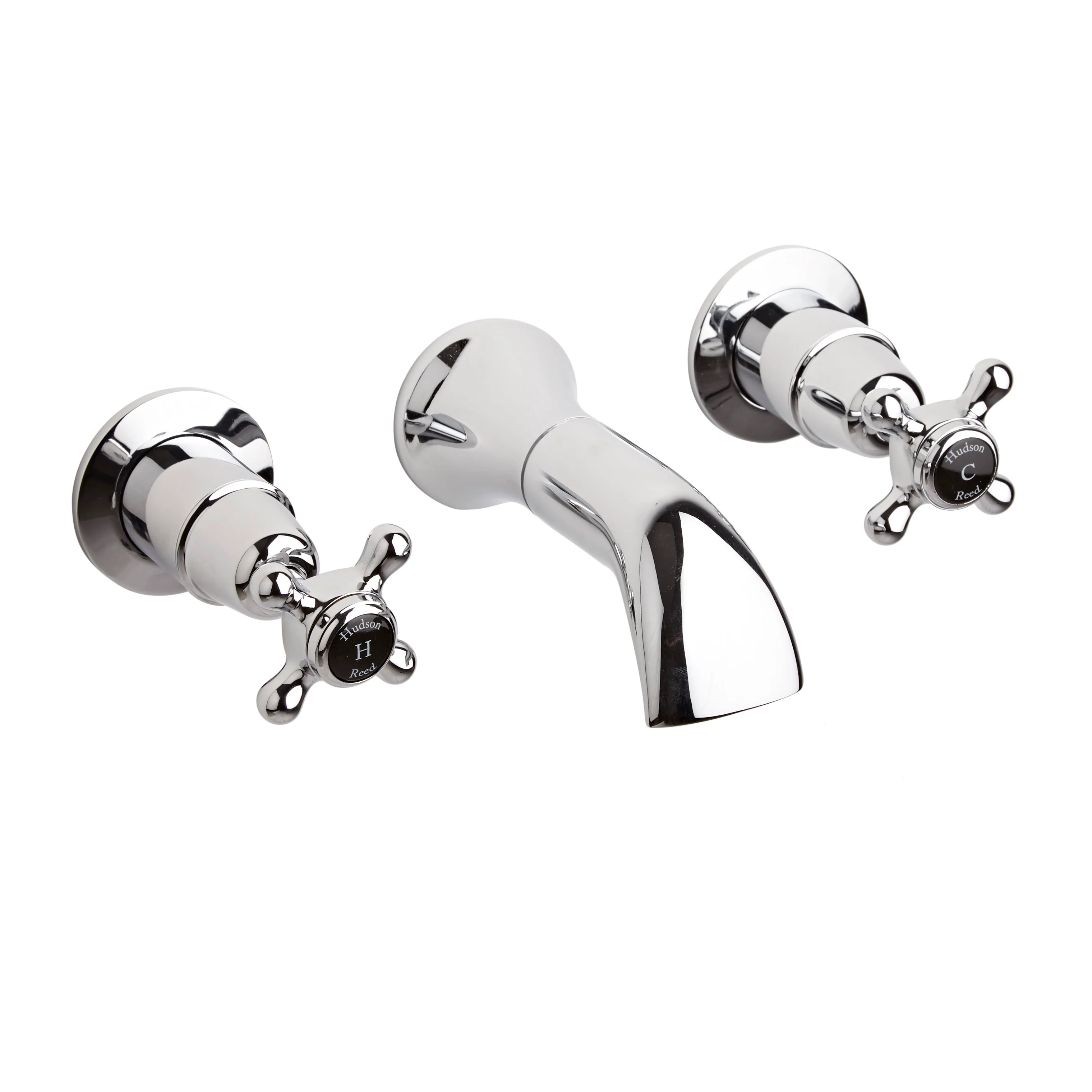 Hudson Reed Black Topaz With Crosshead 3 Tap Hole Wall Mounted Basin Mixer - Chrome - BC417DX