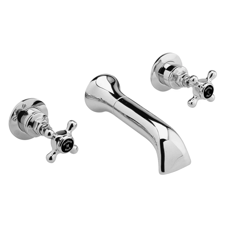 Hudson Reed Black Topaz With Crosshead 3 Tap Hole Wall Mounted Basin Mixer - Chrome - BC417HX