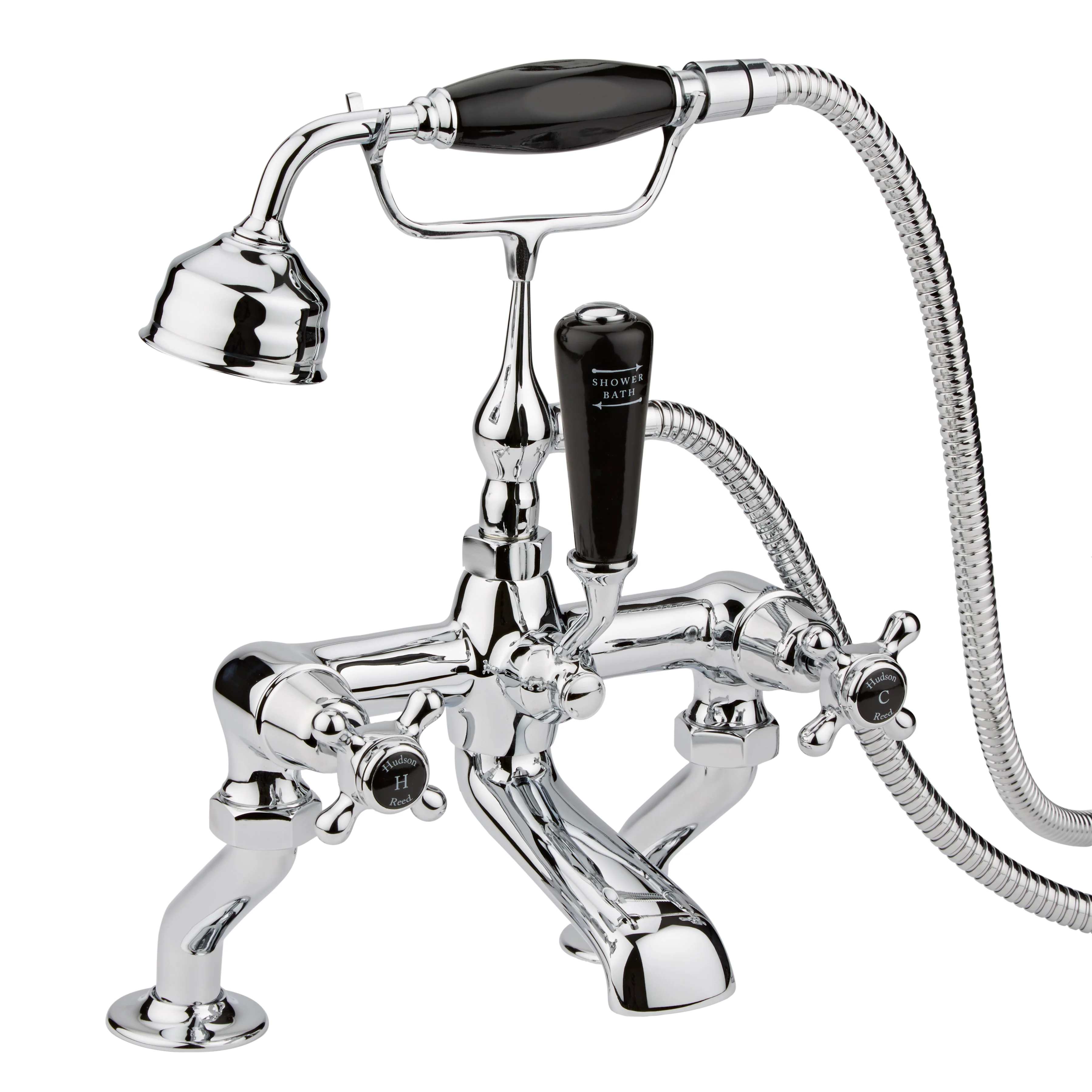 Hudson Reed Black Topaz With Crosshead Deck Mounted Bath Shower Mixer - Chrome / Black - BC404DX