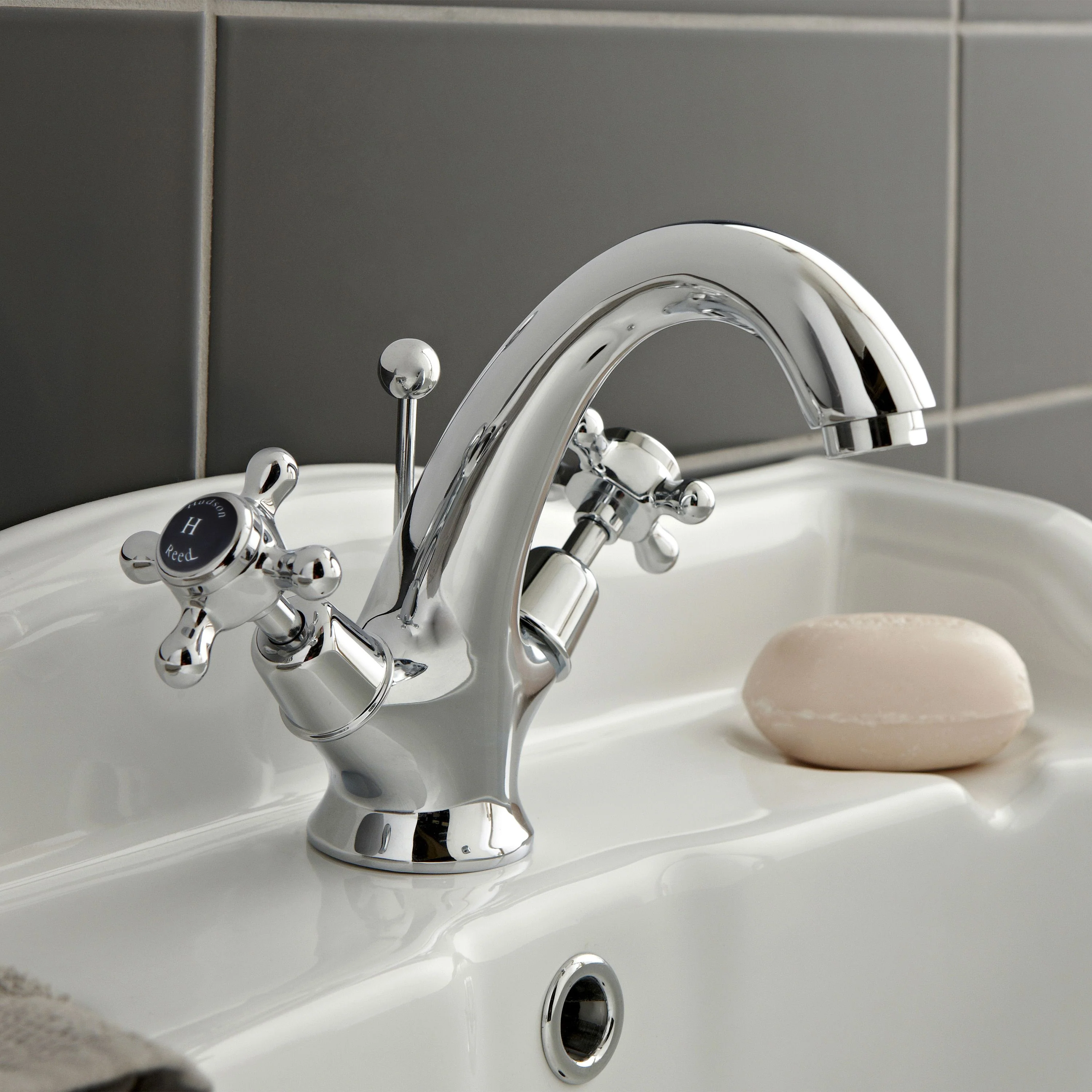 Hudson Reed Black Topaz With Crosshead Mono Basin Mixer - Chrome / Black - BC405DX