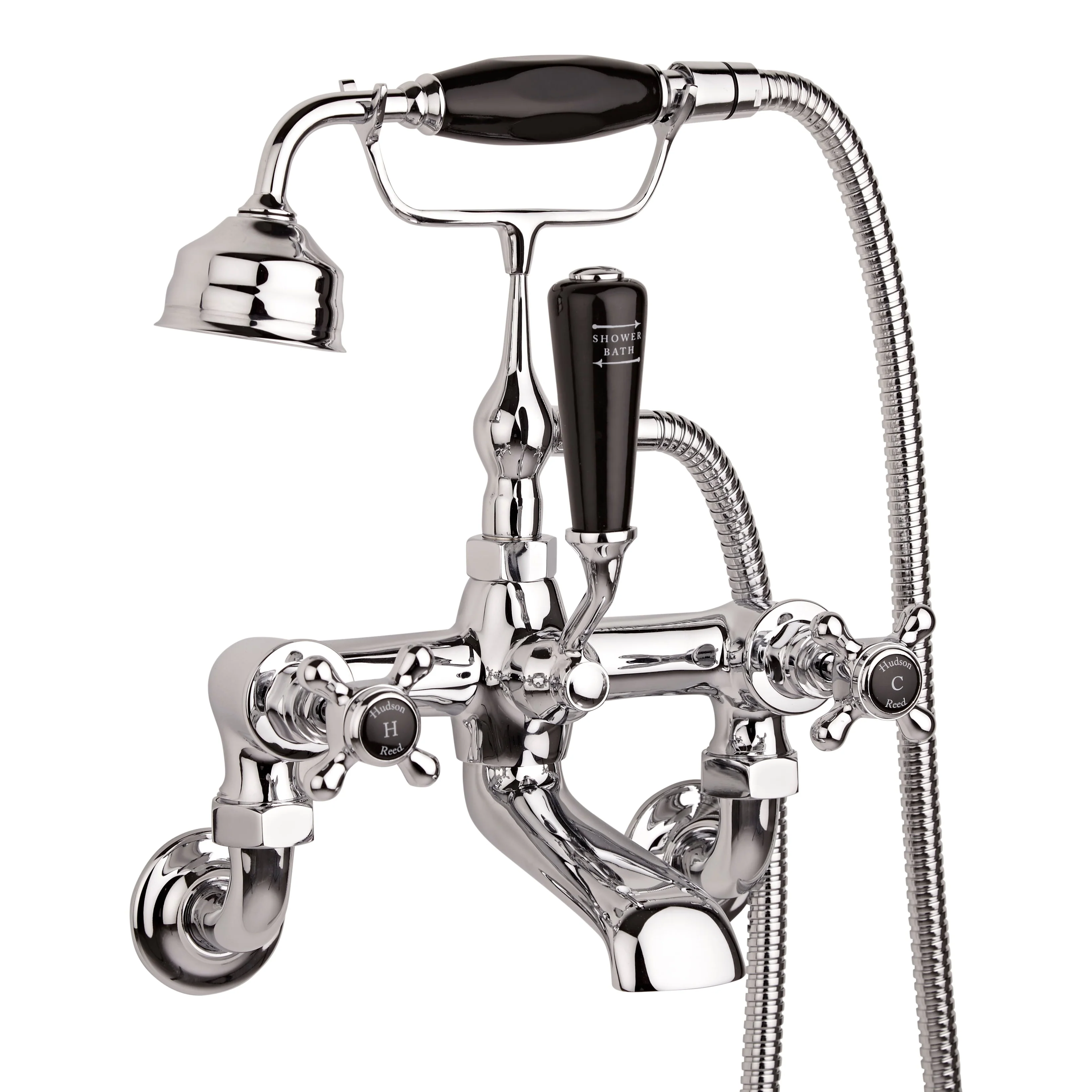 Hudson Reed Black Topaz With Crosshead Wall Mounted Bath Shower Mixer - Chrome / Black - BC404HXWM