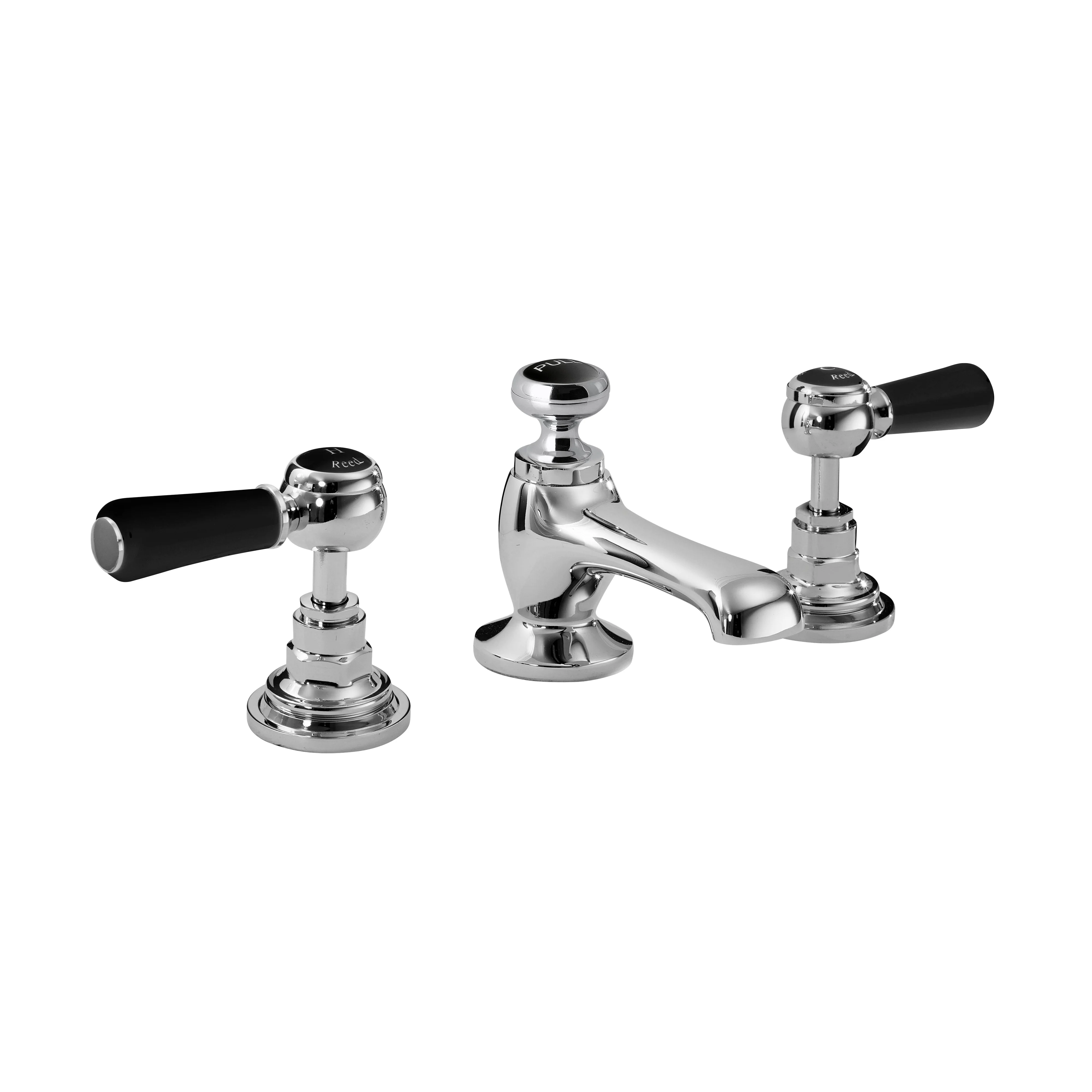 Hudson Reed Black Topaz With Lever 3 Tap Hole Basin Mixer - Chrome / Black - BC407HL