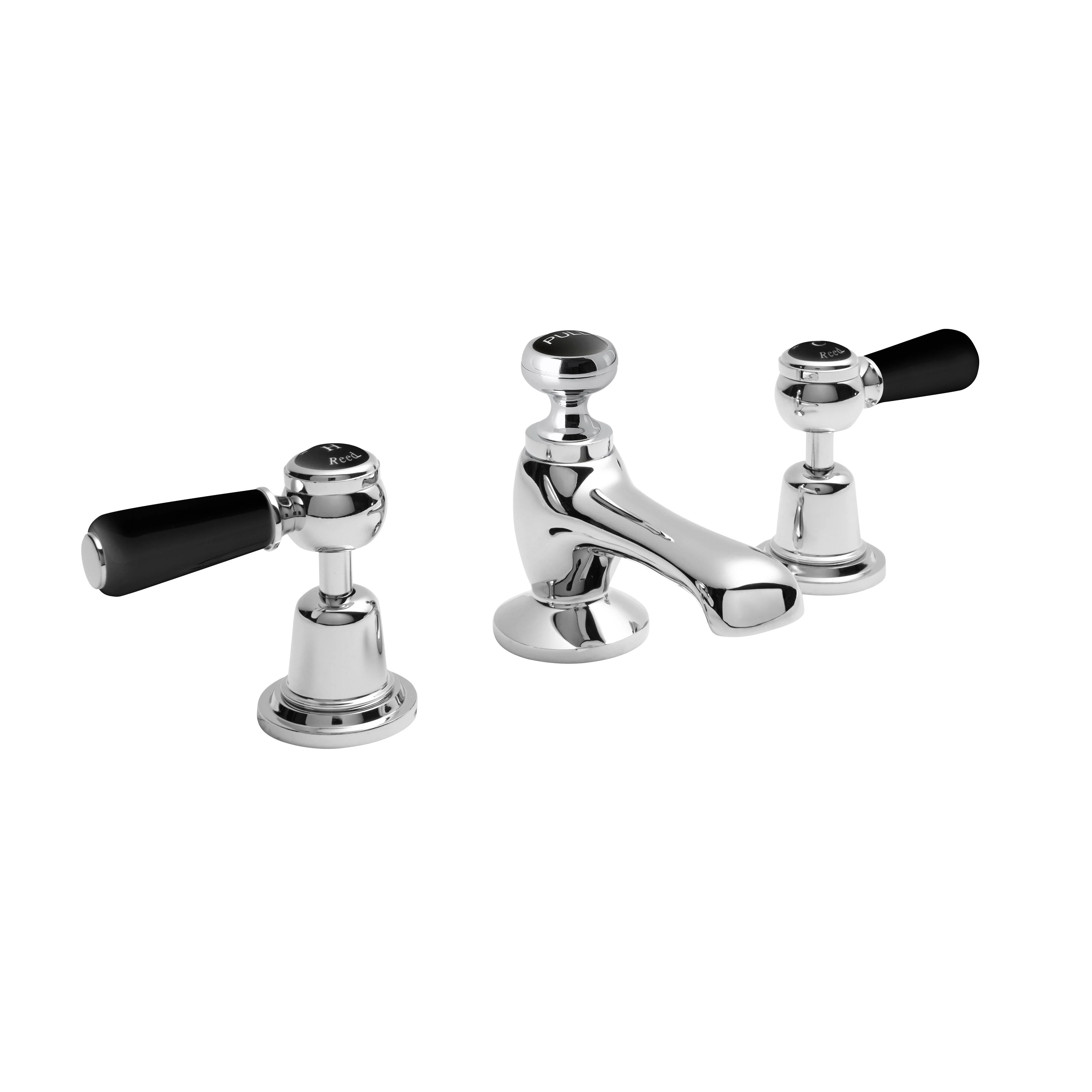 Hudson Reed Black Topaz With Lever 3 Tap Hole Basin Mixer - Chrome / Black - BC407DL