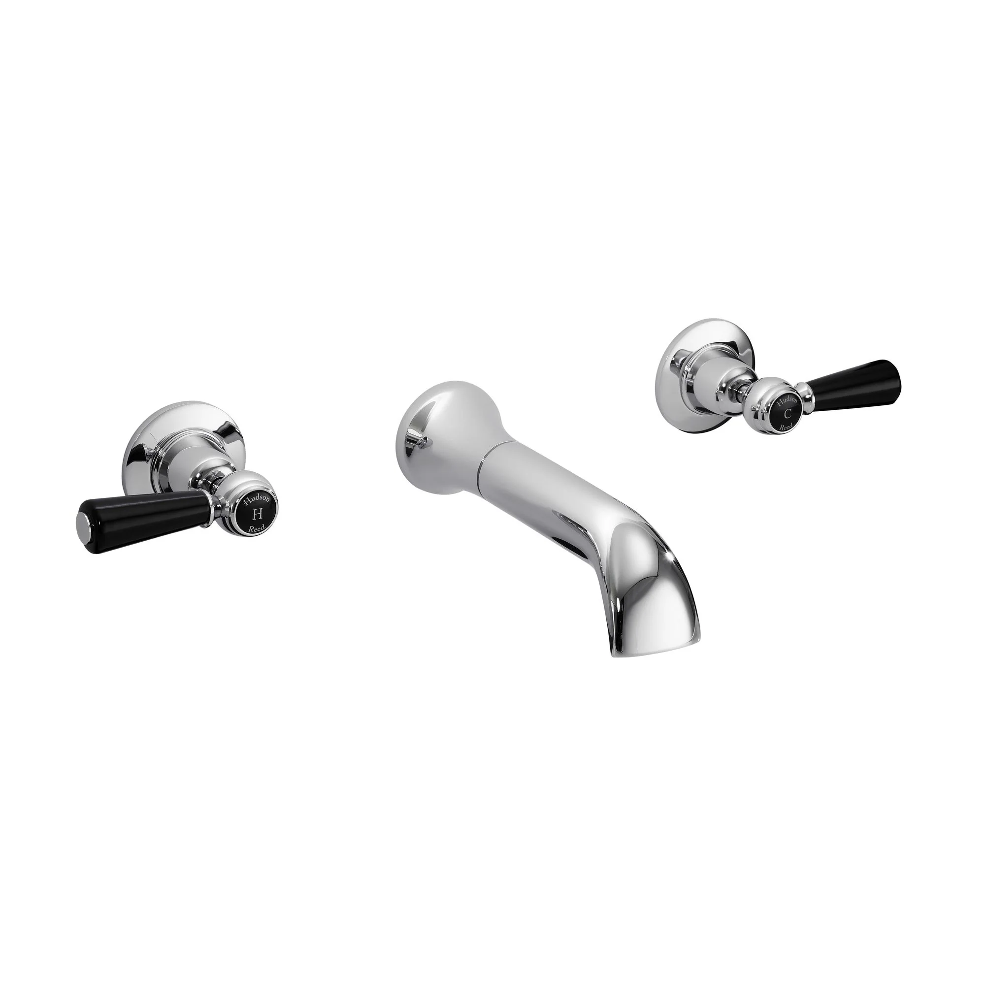 Hudson Reed Black Topaz With Lever 3 Tap Hole Wall Mounted Basin Mixer - Chrome - BC417DL
