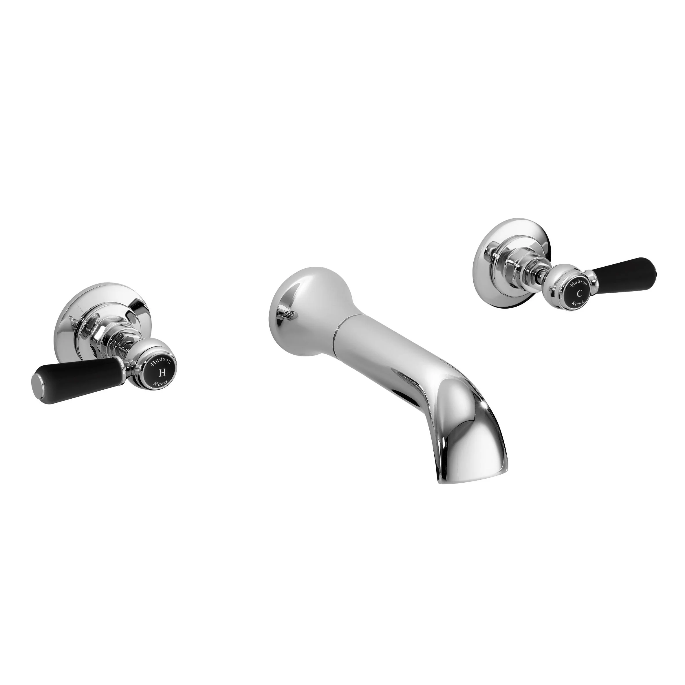 Hudson Reed Black Topaz With Lever 3 Tap Hole Wall Mounted Basin Mixer - Chrome - BC417HL