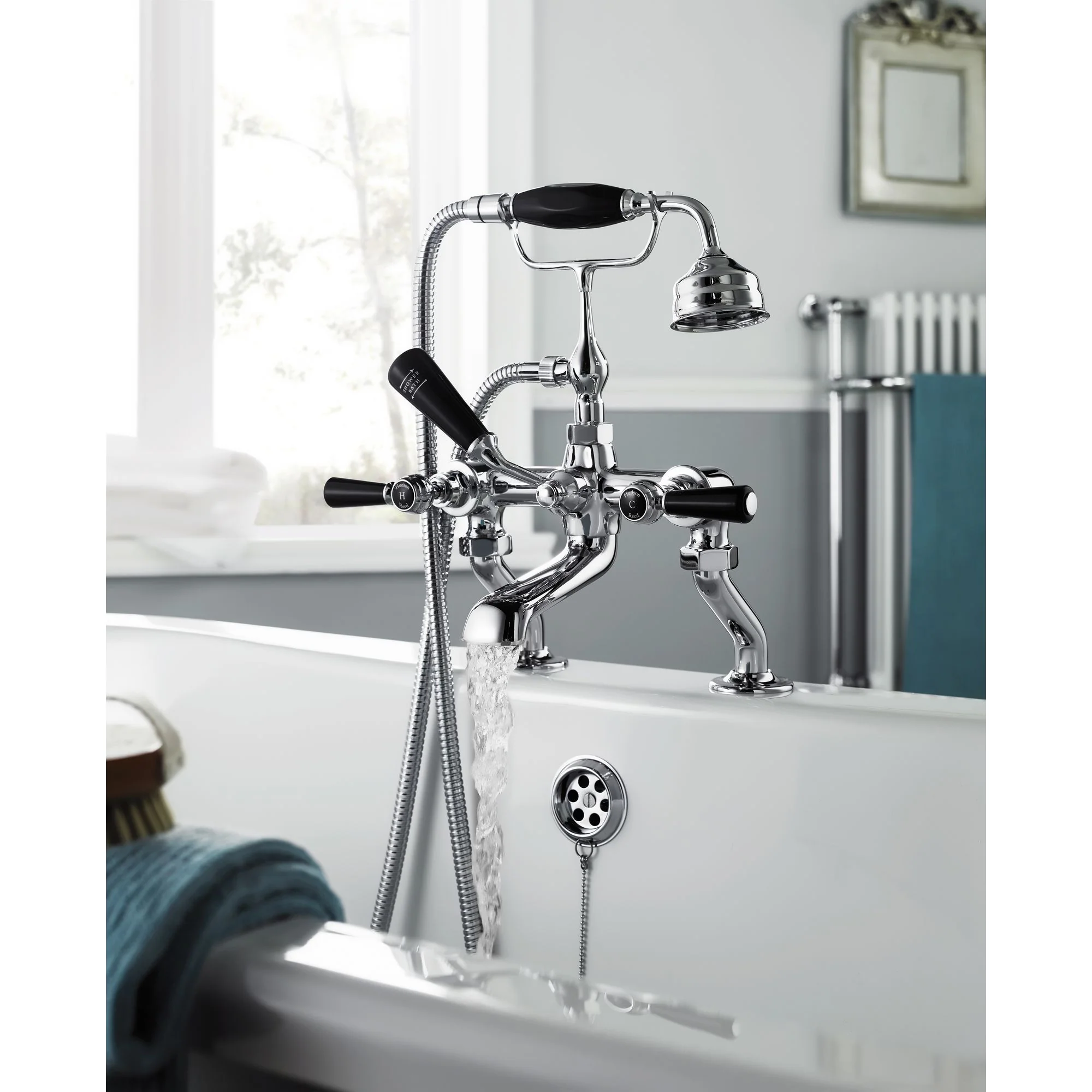 Hudson Reed Black Topaz With Lever Deck Mounted Bath Shower Mixer - Chrome / Black