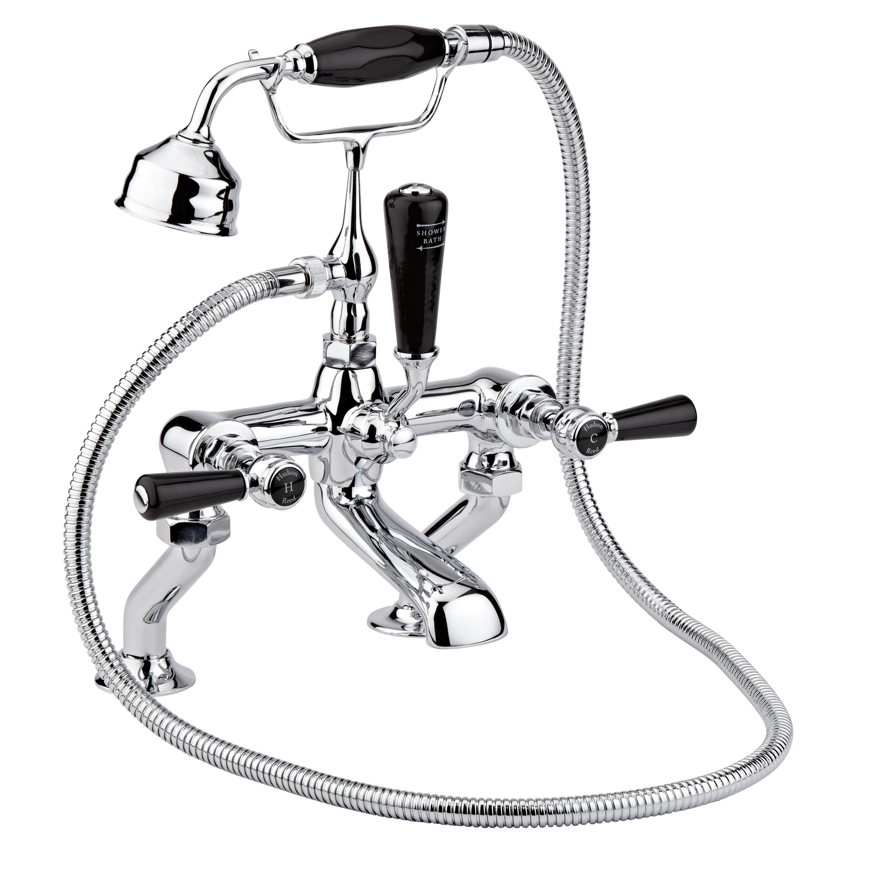 Hudson Reed Black Topaz With Lever Deck Mounted Bath Shower Mixer - Chrome / Black - Image 2