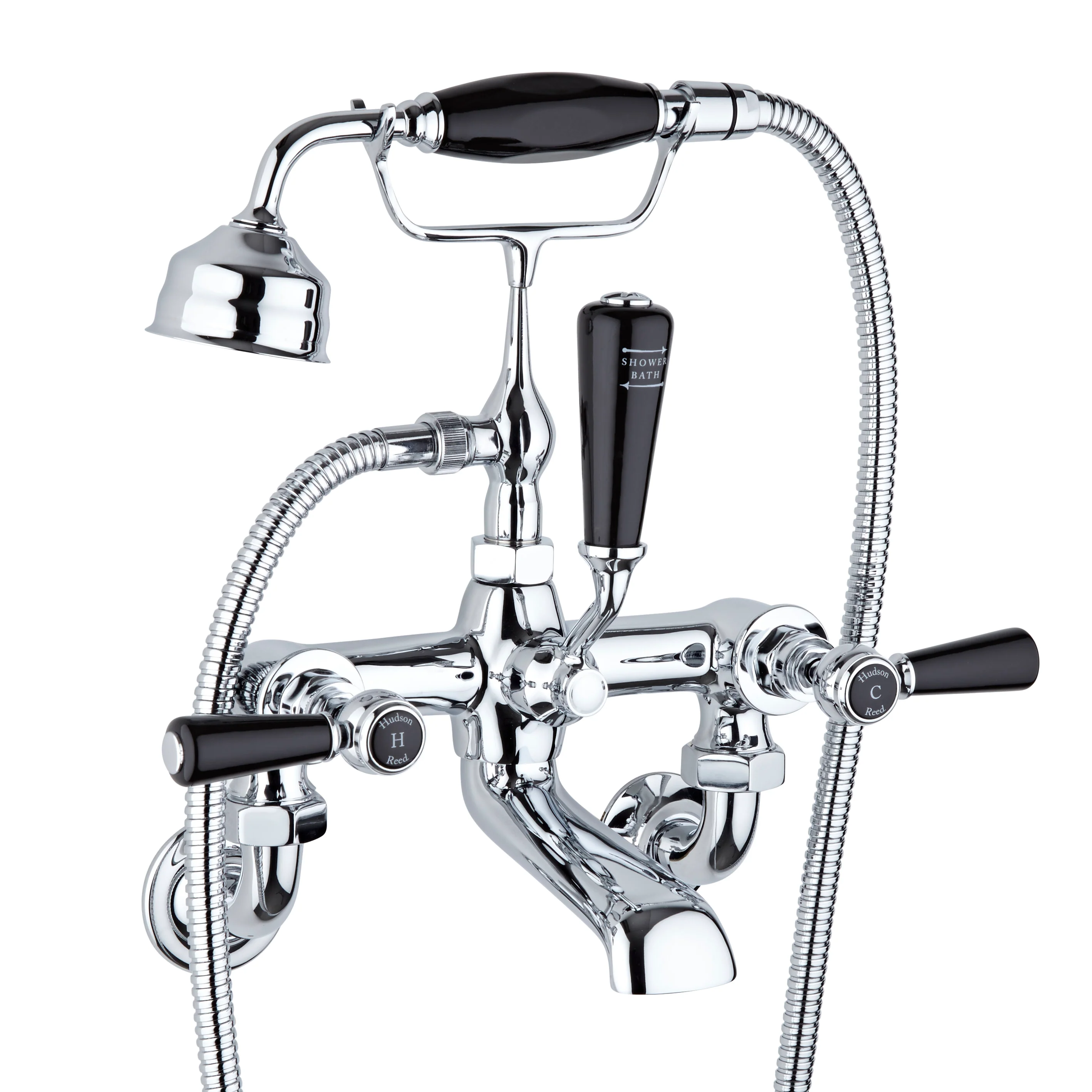 Hudson Reed Black Topaz With Lever Wall Mounted Bath Shower Mixer - Chrome / Black - BC404HLWM