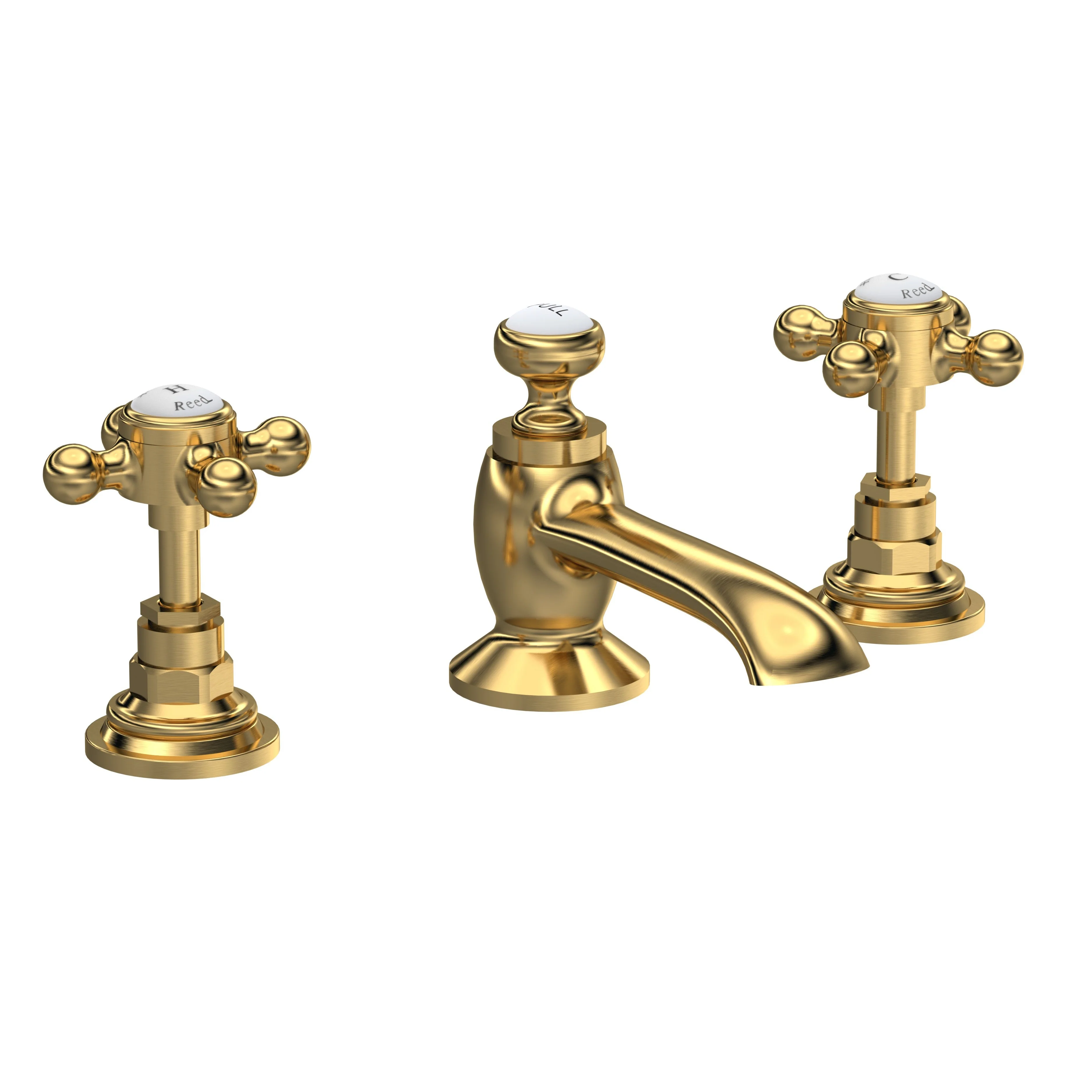 Hudson Reed White Topaz With Crosshead 3 Tap Hole Basin Mixer - Brushed Brass - BC807HX - Image 3