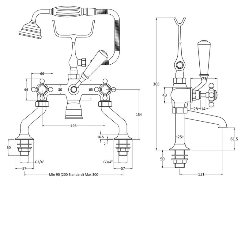 Hudson Reed White Topaz With Crosshead Deck Mounted Bath Shower Mixer - Brushed Brass - Image 2