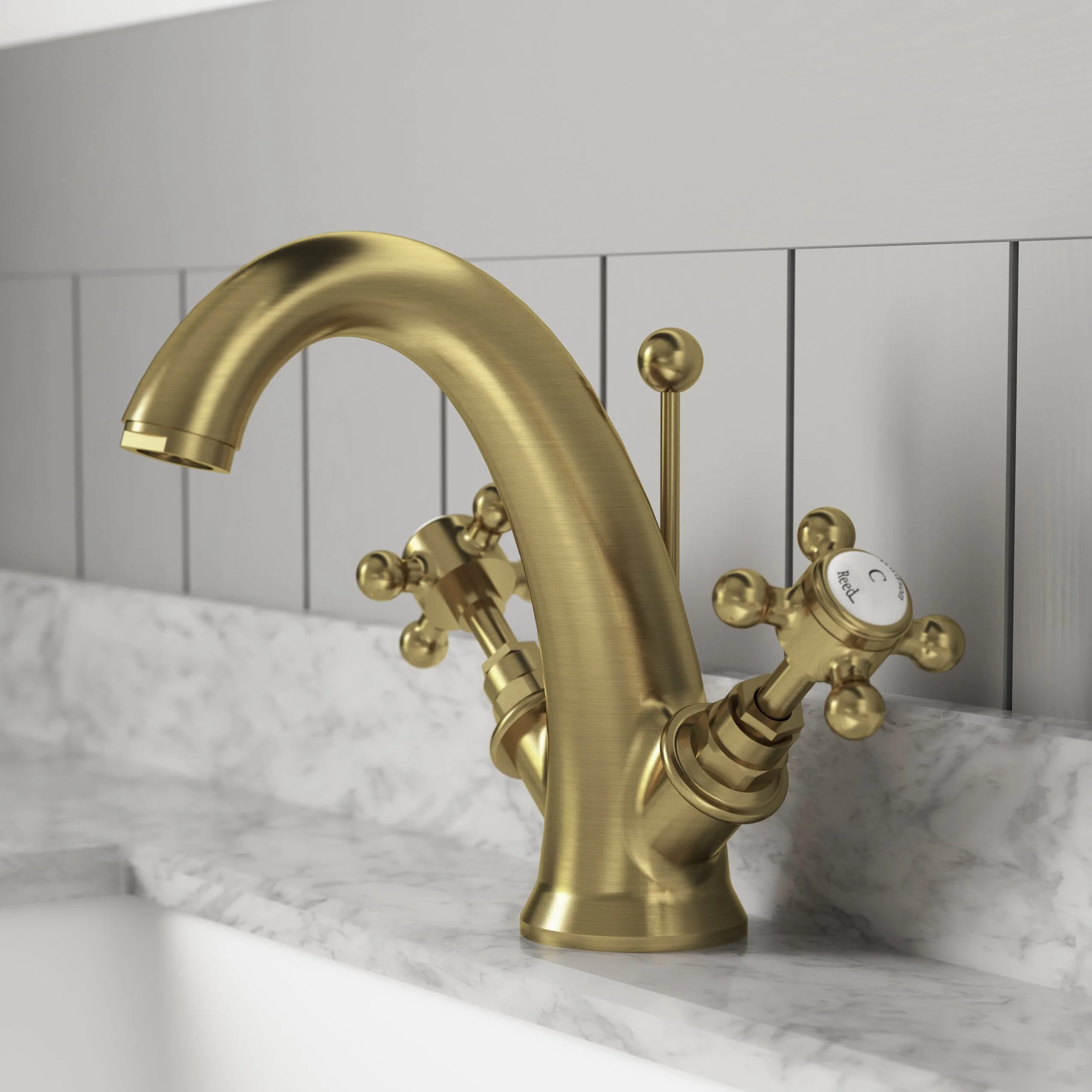 Hudson Reed White Topaz With Crosshead Mono Basin Mixer - Brushed Brass - BC805HX