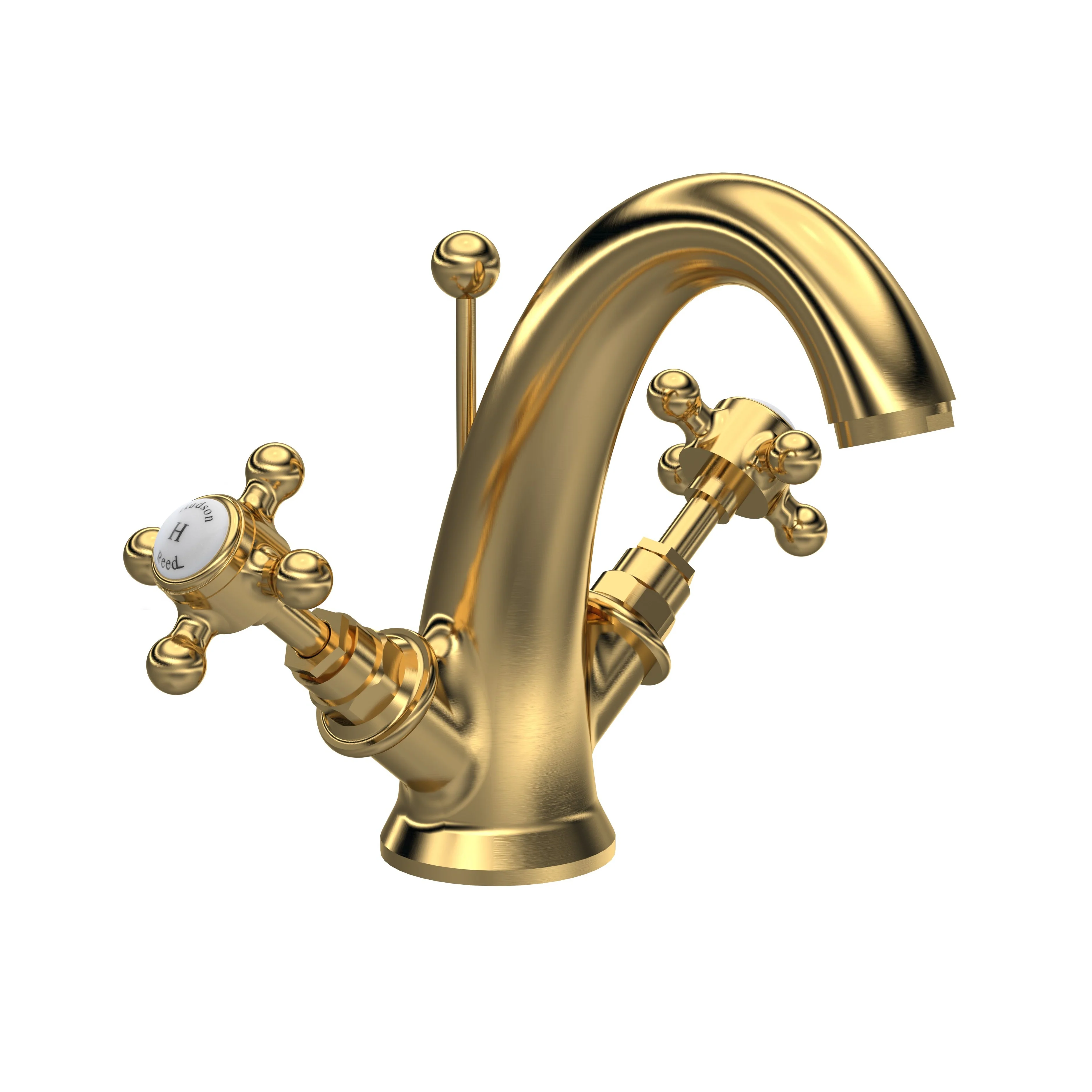 Hudson Reed White Topaz With Crosshead Mono Basin Mixer - Brushed Brass - BC805HX - Image 3
