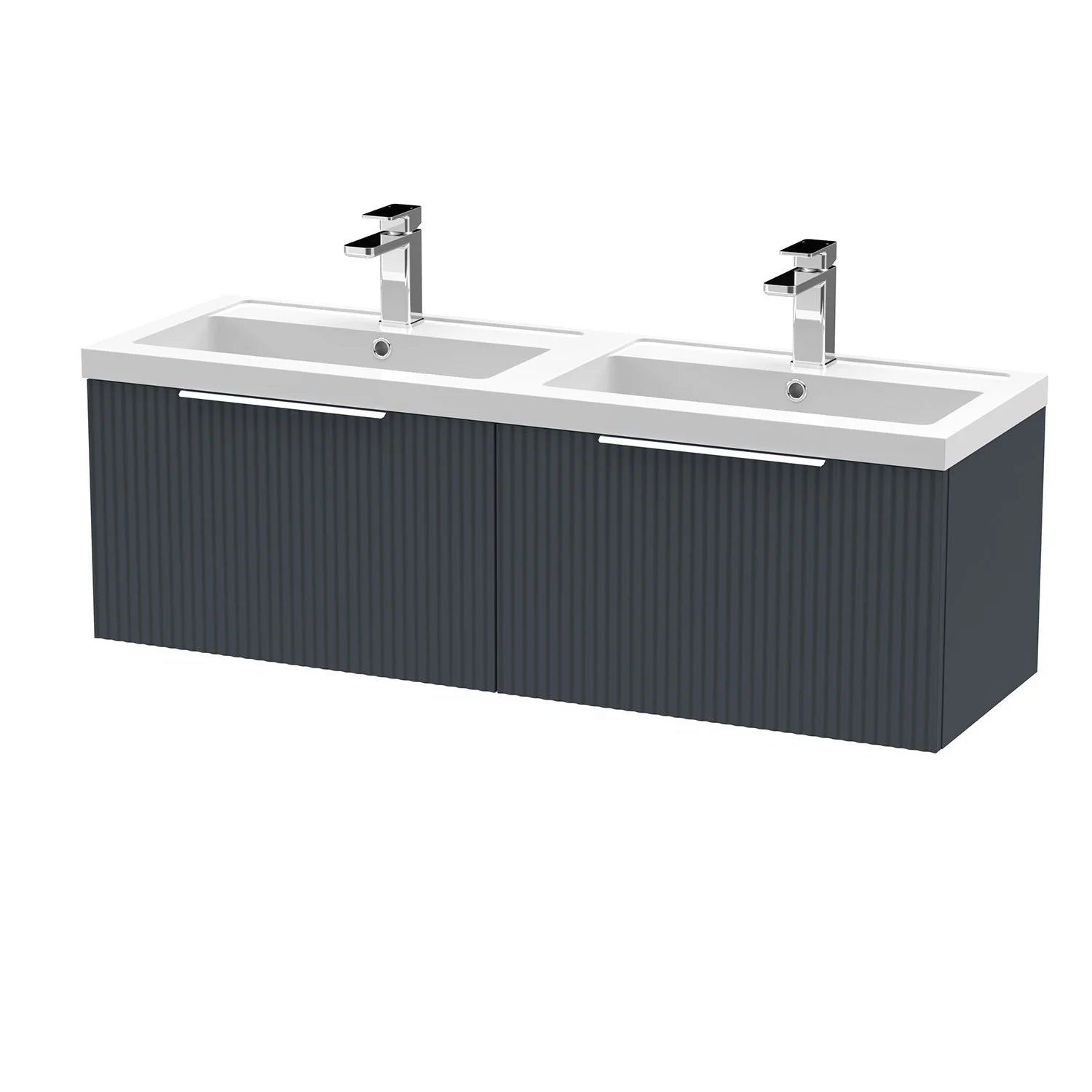 Hudson Reed Fluted 1200 Wall Hung 2-Drawer Double Basin Vanity Unit - Satin Anthracite