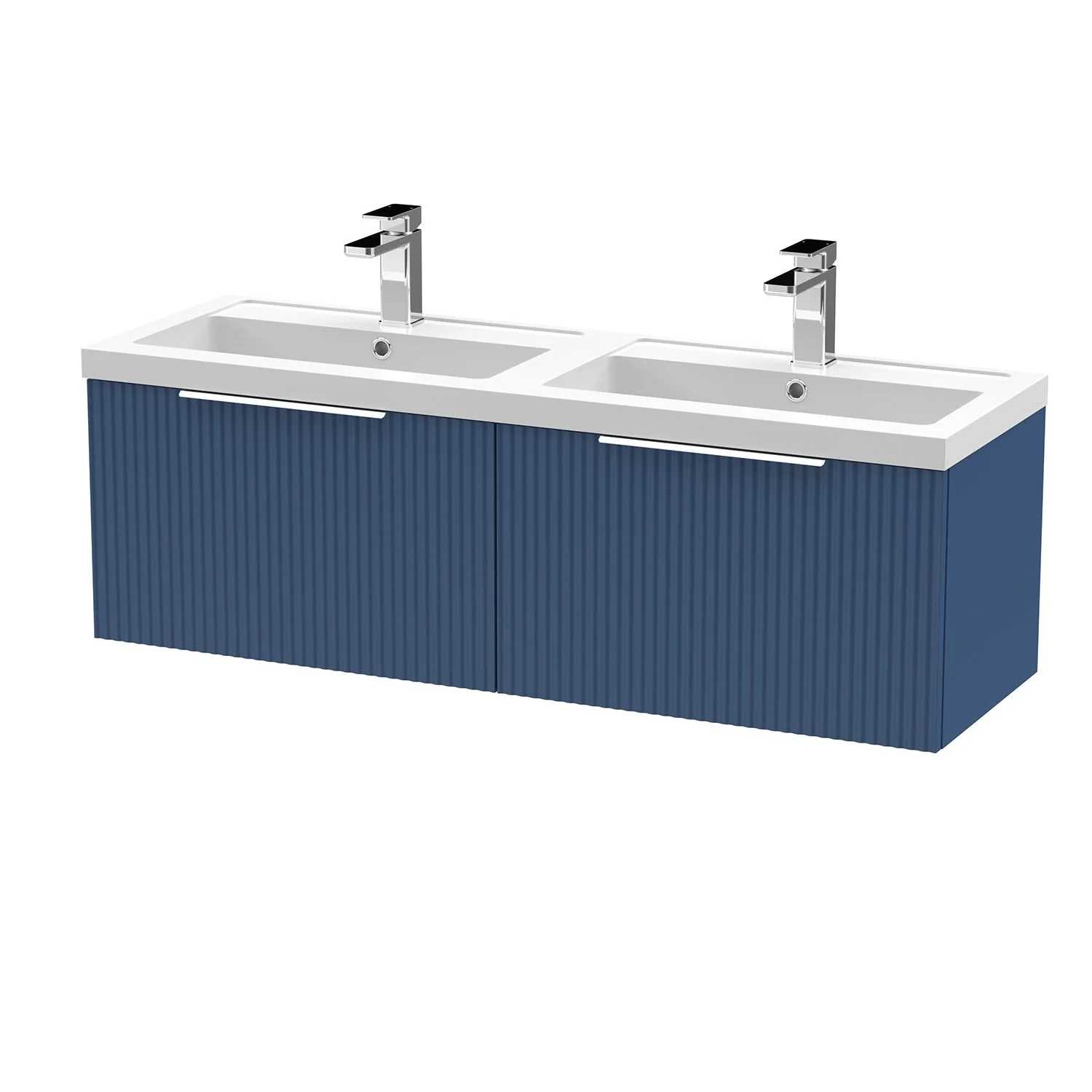 Hudson Reed Fluted 1200 Wall Hung 2-Drawer Double Basin Vanity Unit - Satin Blue