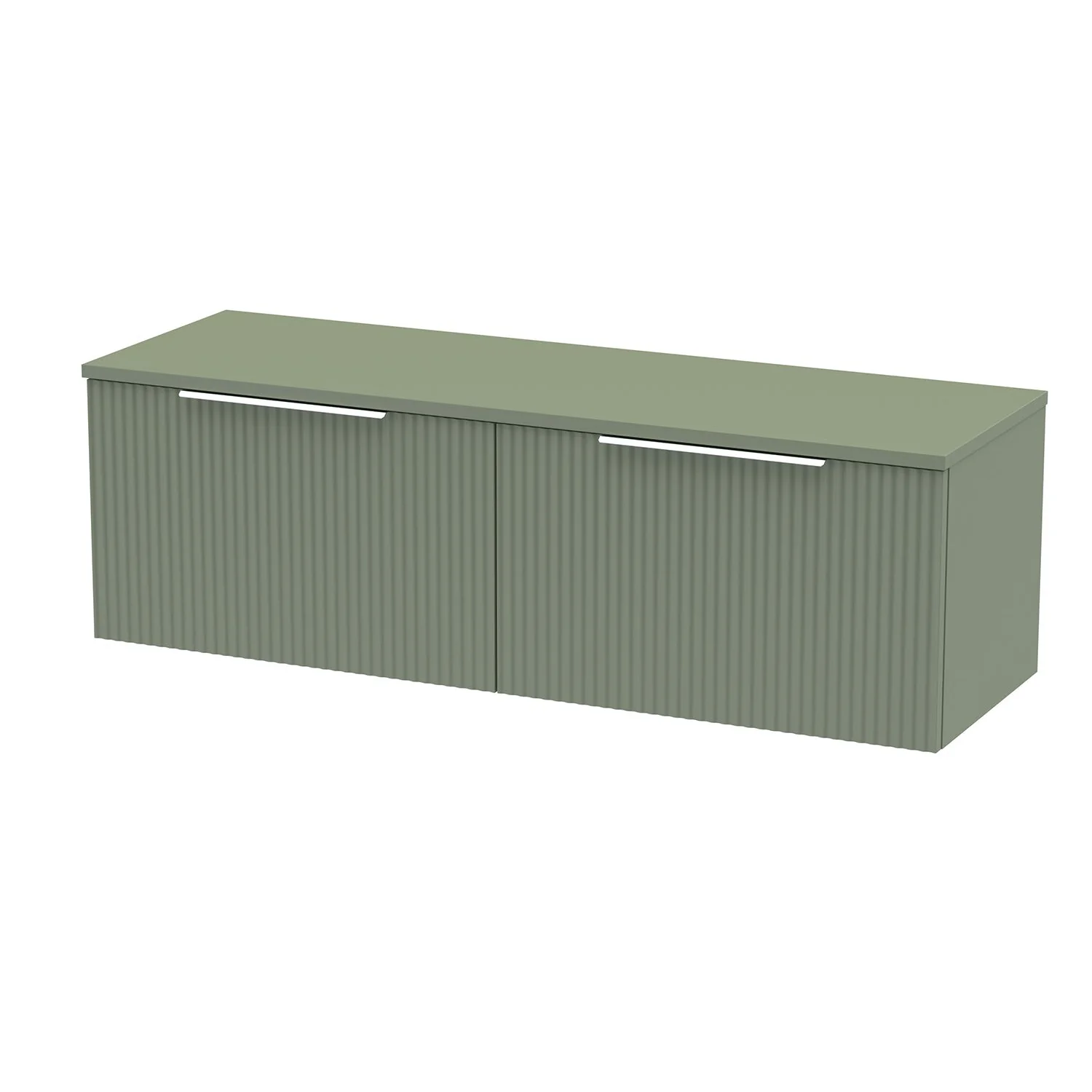 Hudson Reed Fluted 1200 Wall Hung 2-Drawer Worktop Vanity Unit - Satin Green