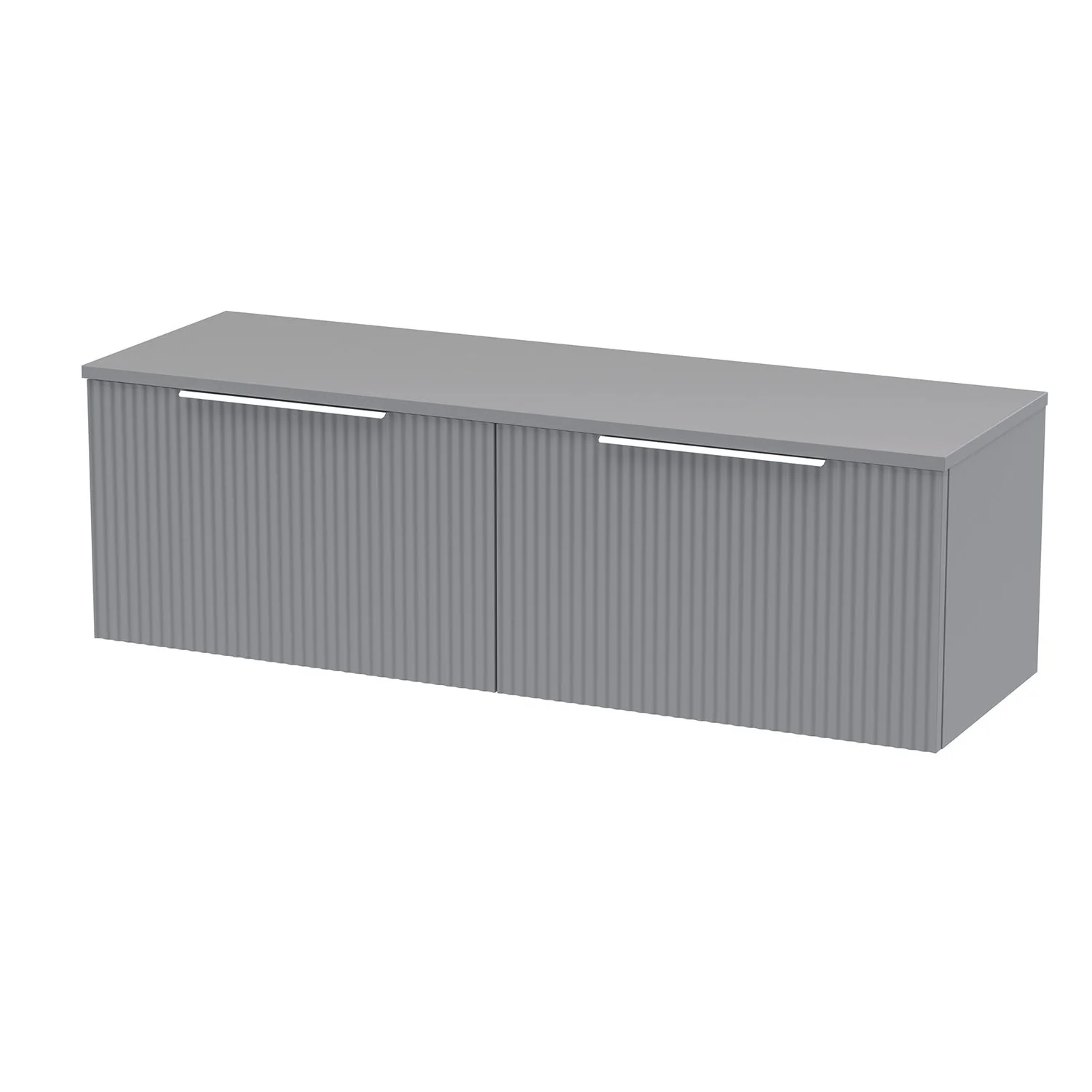 Hudson Reed Fluted 1200 Wall Hung 2-Drawer Worktop Vanity Unit - Satin Grey