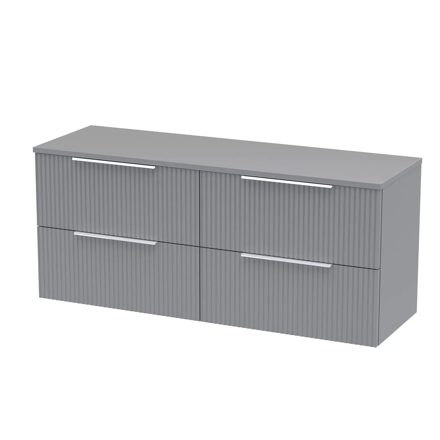 Hudson Reed Fluted 1200 Wall Hung 4-Drawer Worktop Vanity Unit - Satin Grey