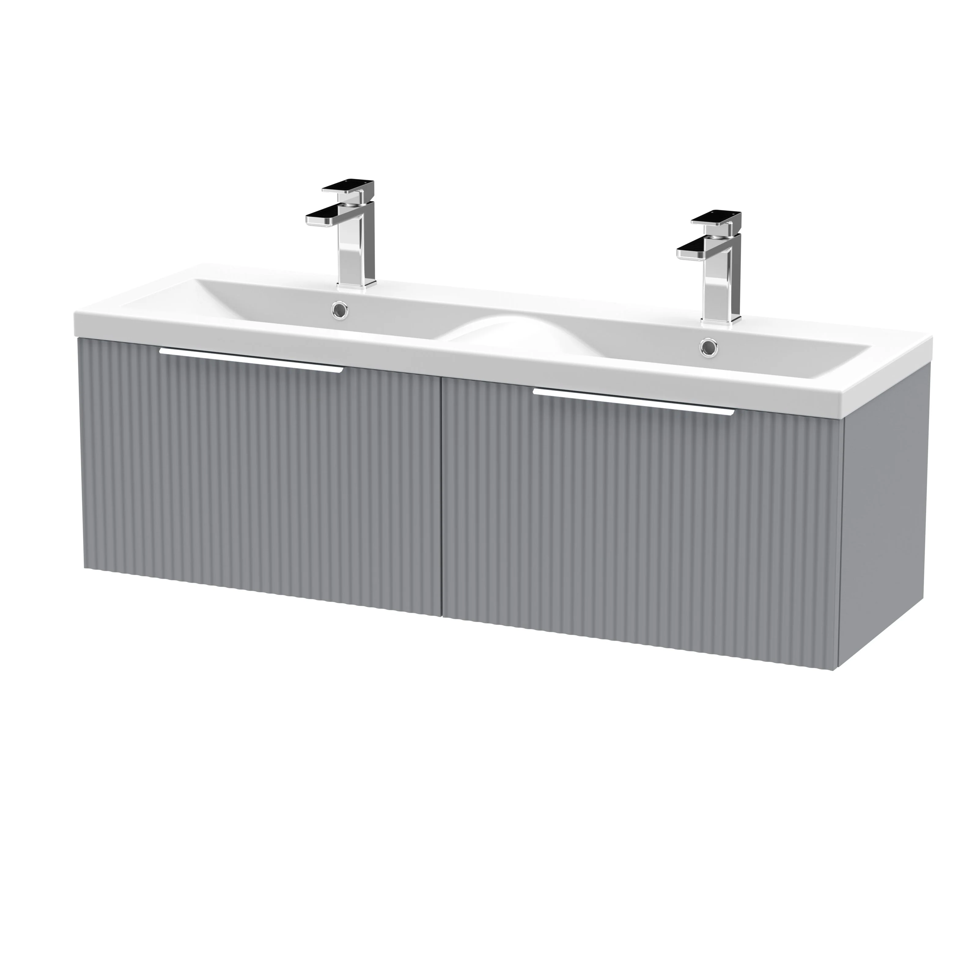 Hudson Reed Fluted 1200mm Wall Hung 2-Drawer Vanity & Double Basin - Satin Grey