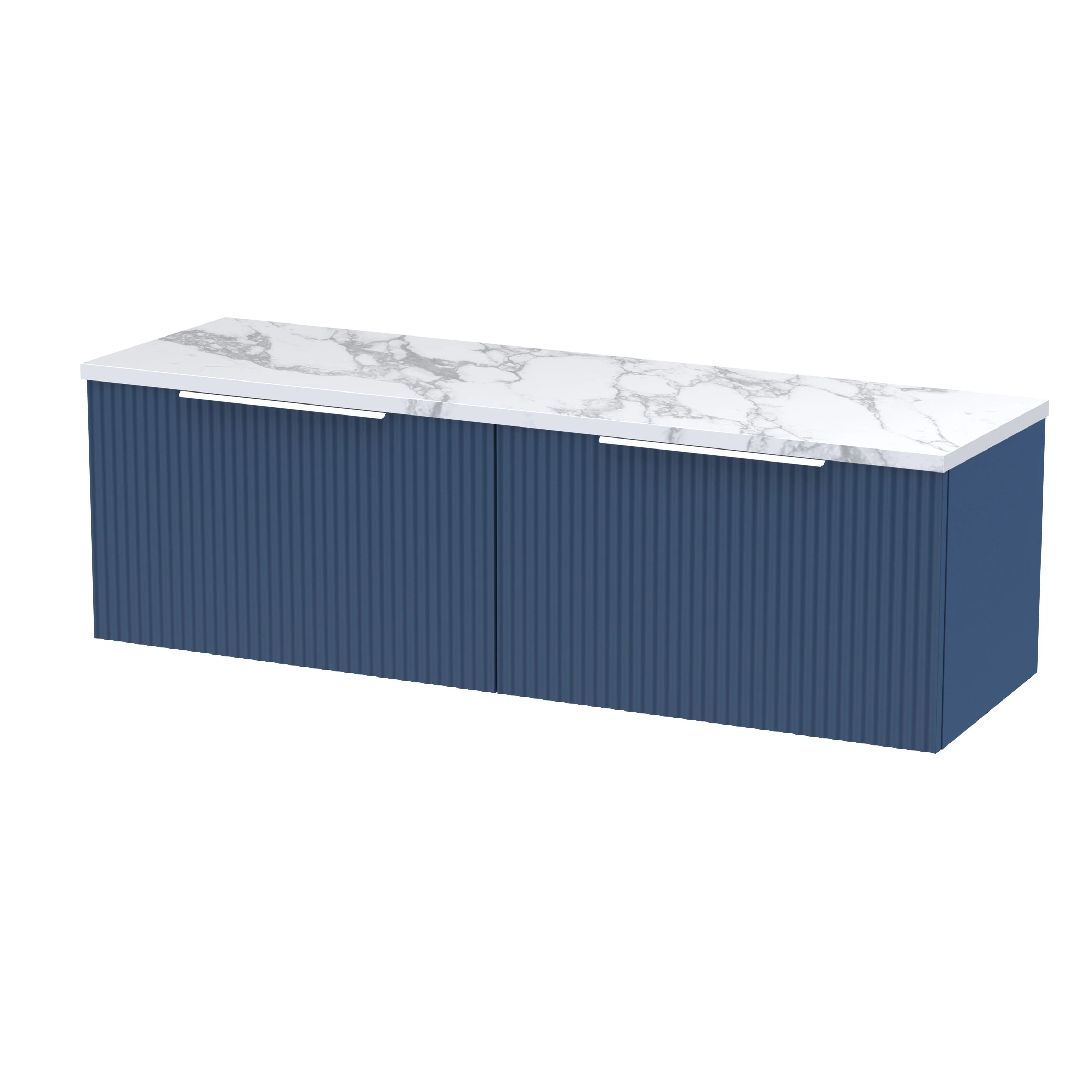 Hudson Reed Fluted 1200mm Wall Hung 2-Drawer Vanity & Laminate Worktop - Satin Blue