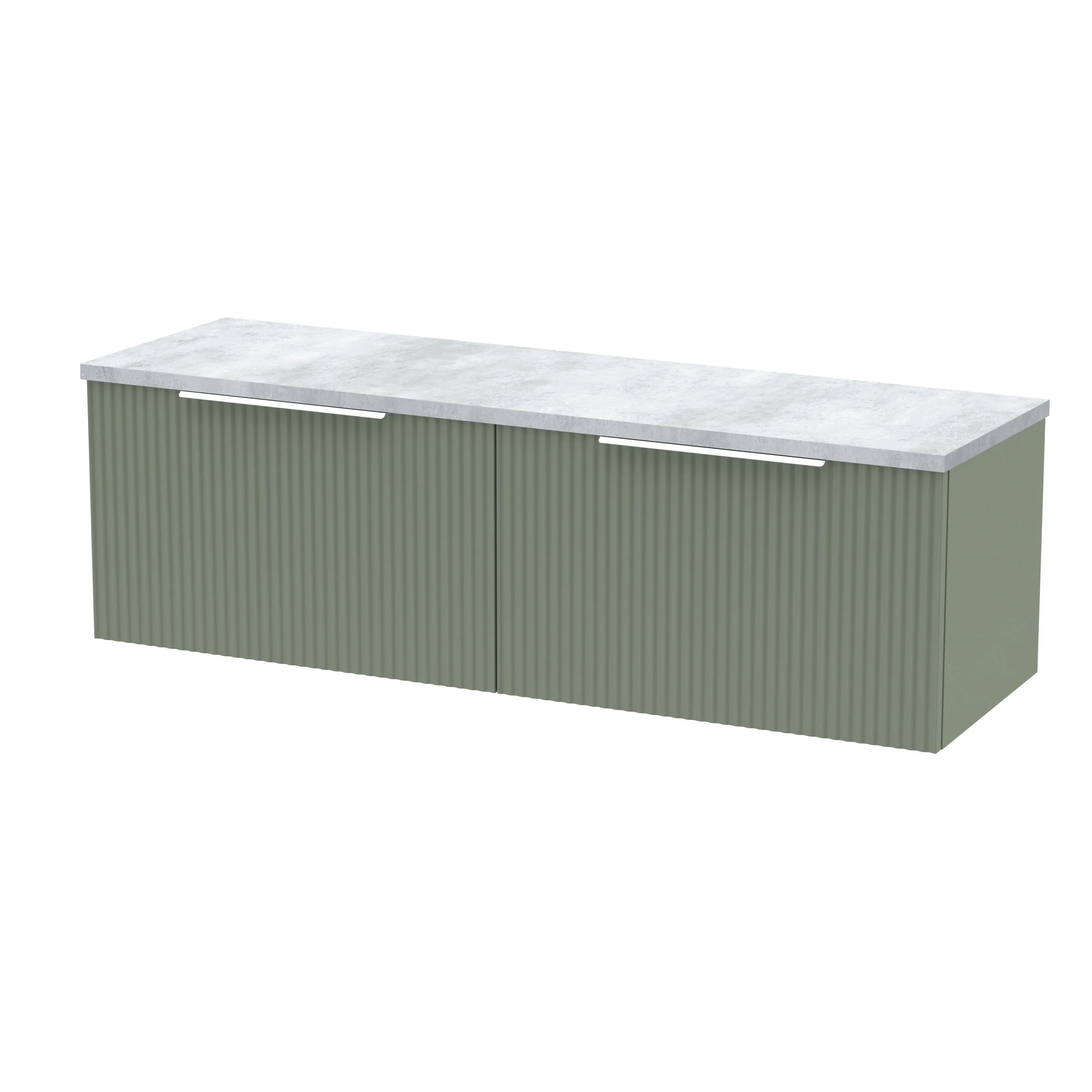 Hudson Reed Fluted 1200mm Wall Hung 2-Drawer Vanity & Laminate Worktop - Satin Green