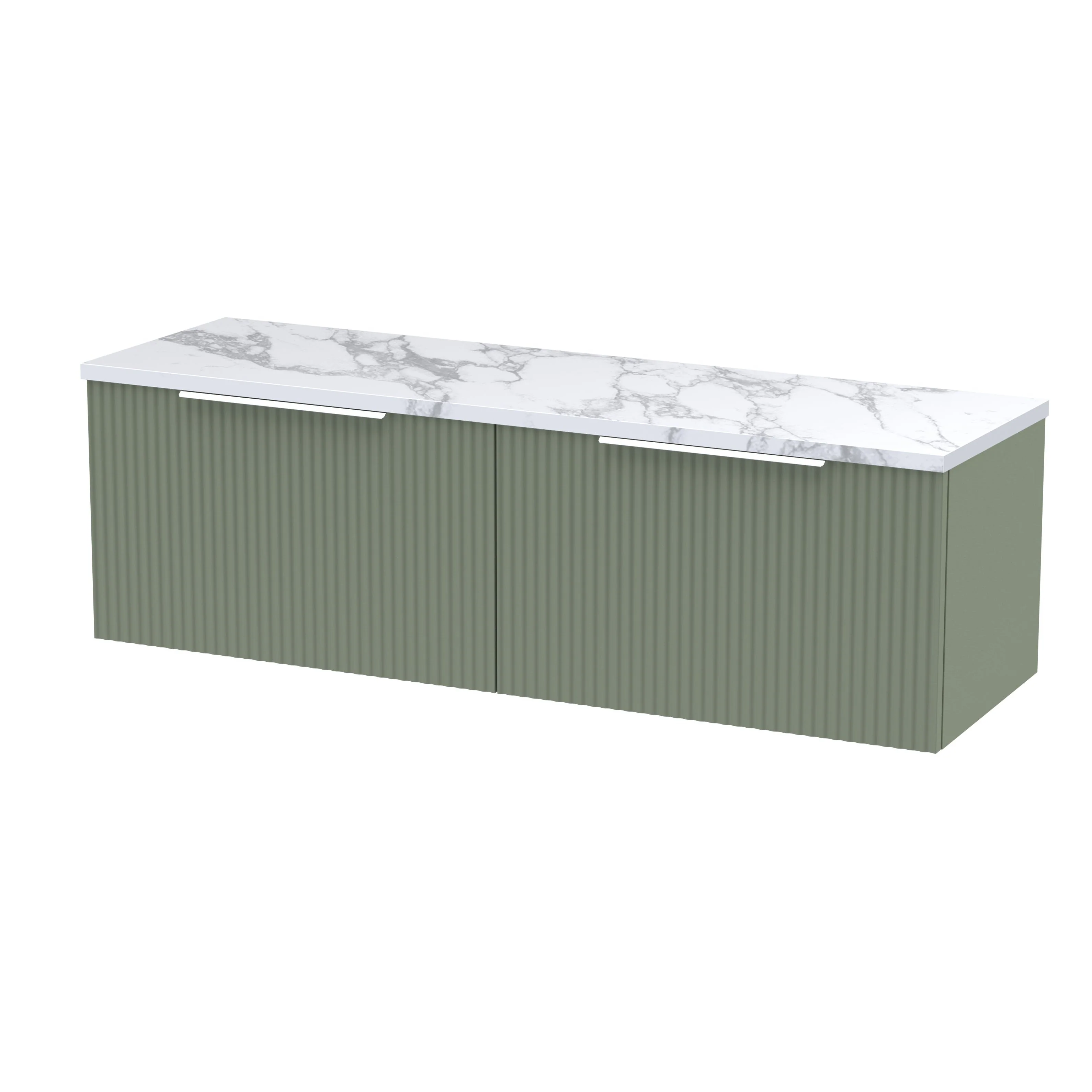 Hudson Reed Fluted 1200mm Wall Hung 2-Drawer Vanity & Laminate Worktop - Satin Green