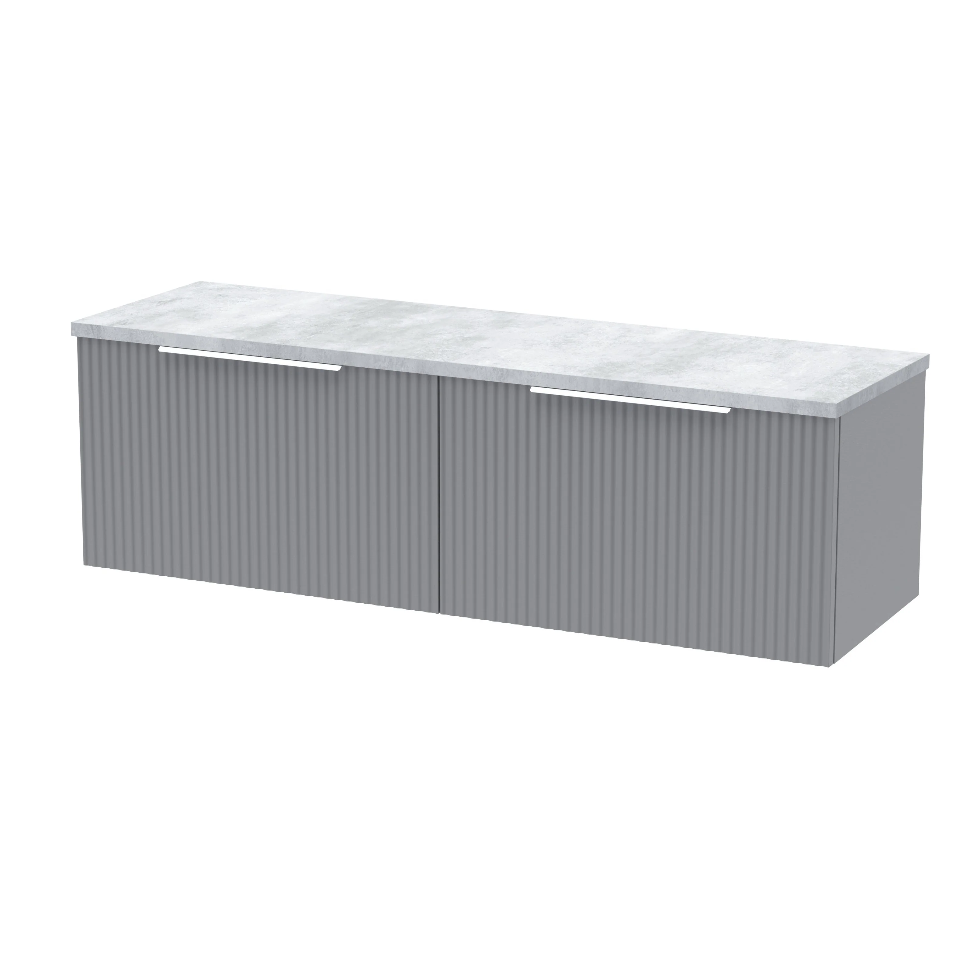 Hudson Reed Fluted 1200mm Wall Hung 2-Drawer Vanity & Laminate Worktop - Satin Grey