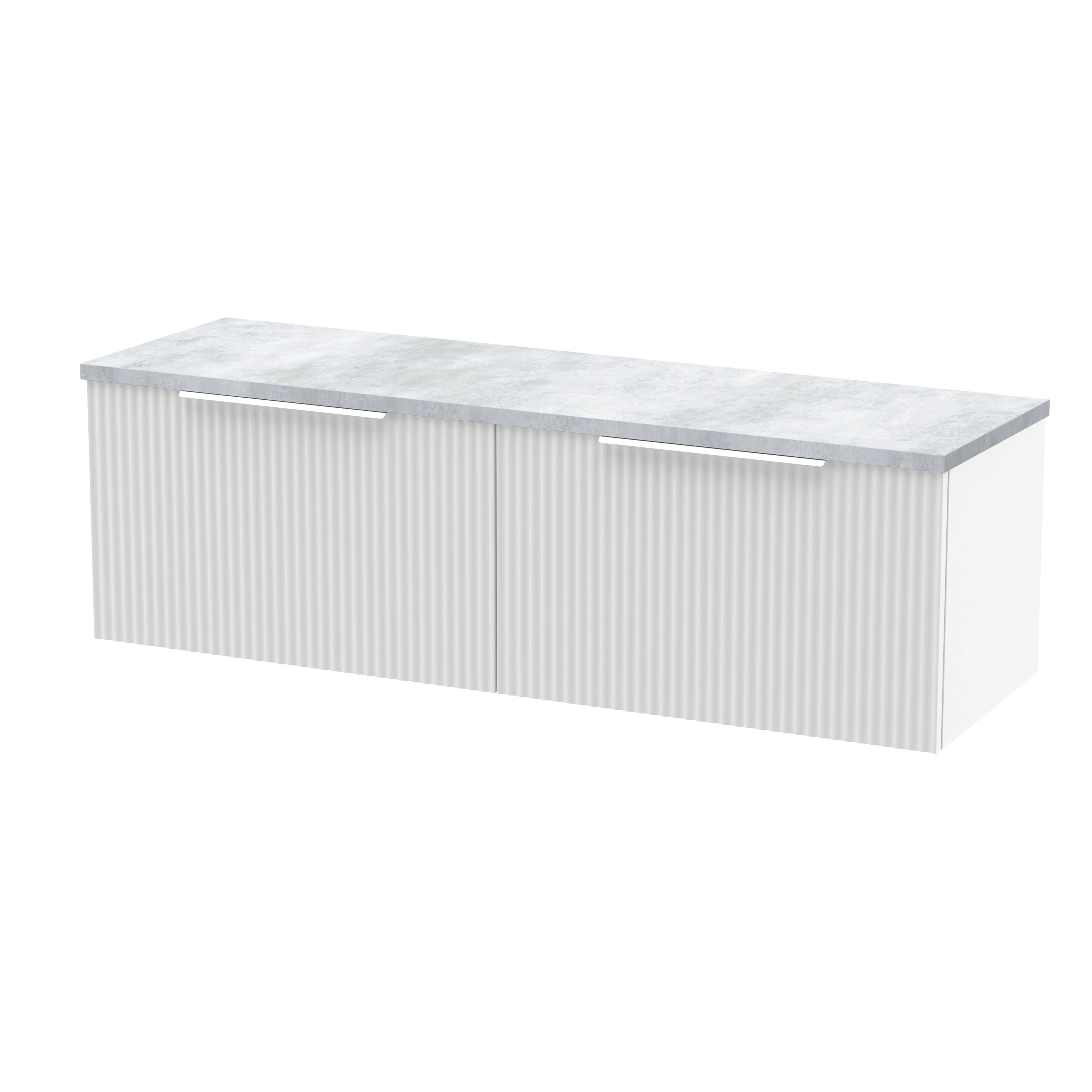 Hudson Reed Fluted 1200mm Wall Hung 2-Drawer Vanity & Laminate Worktop - Satin White