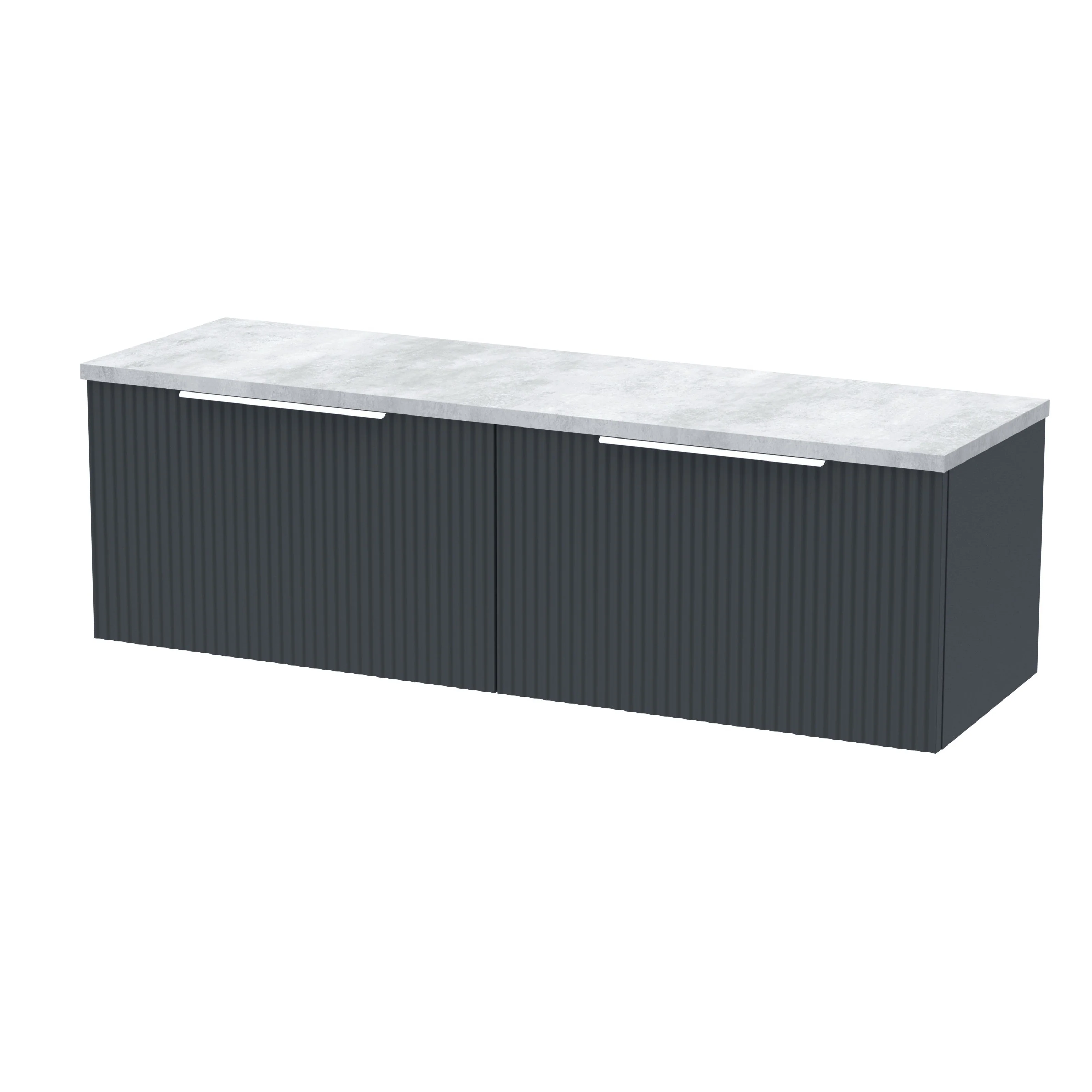 Hudson Reed Fluted 1200mm Wall Hung 2-Drawer Vanity & Laminate Worktop - Soft Black