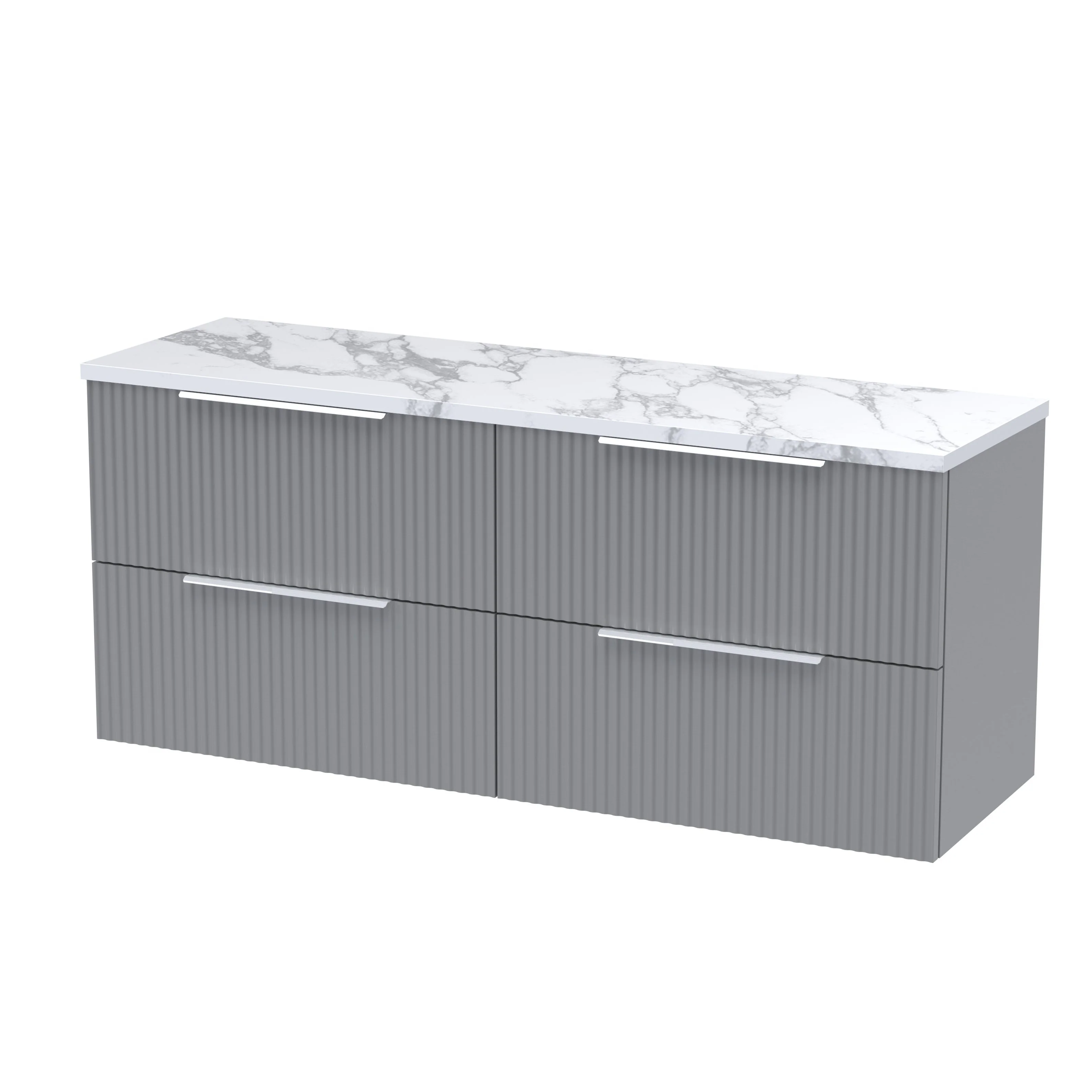 Hudson Reed Fluted 1200mm Wall Hung 4-Drawer Vanity & Laminate Worktop - Satin Grey