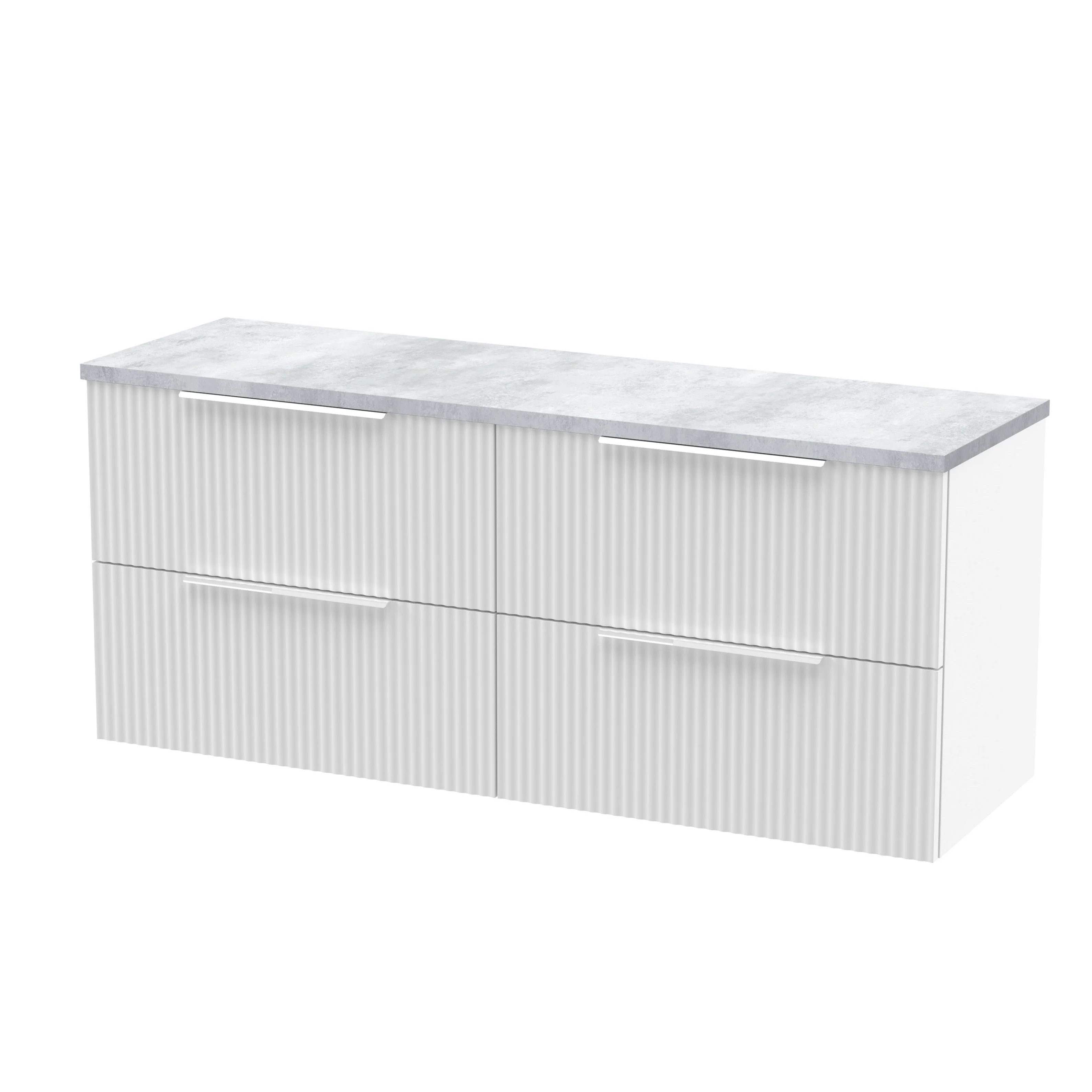 Hudson Reed Fluted 1200mm Wall Hung 4-Drawer Vanity & Laminate Worktop - Satin White