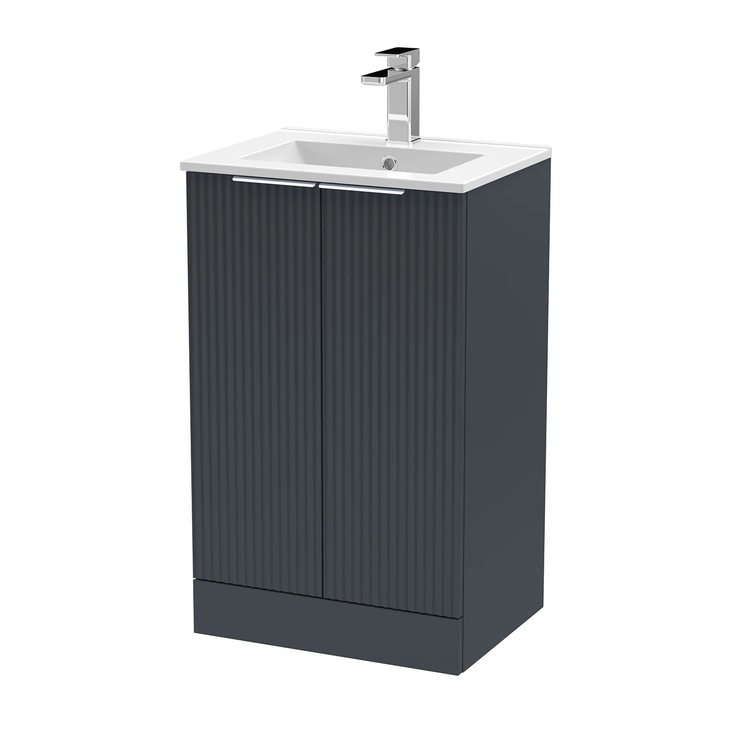 Hudson Reed Fluted 500mm Floor Standing 2-Door Basin Vanity Unit - Satin Anthracite