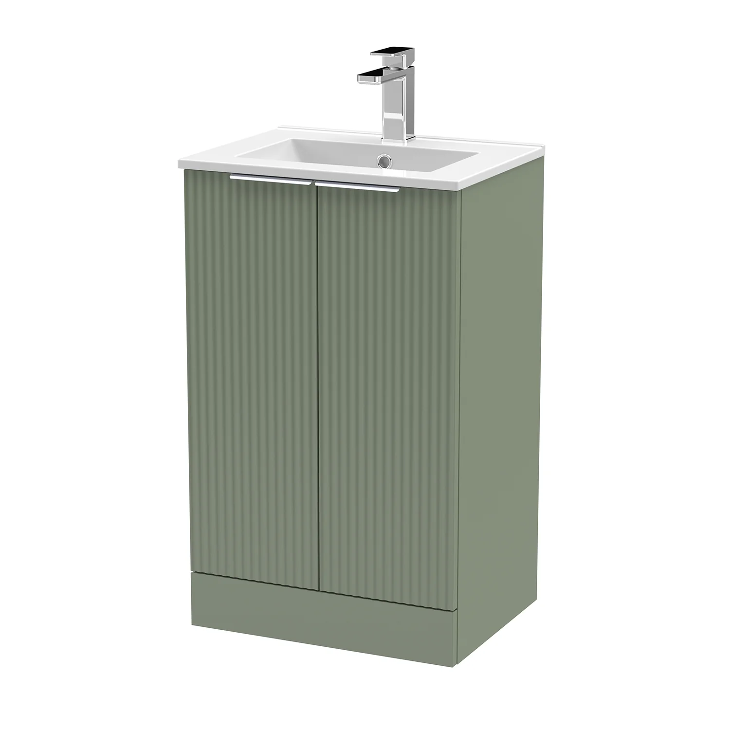 Hudson Reed Fluted 500mm Floor Standing 2-Door Basin Vanity Unit - Satin Green