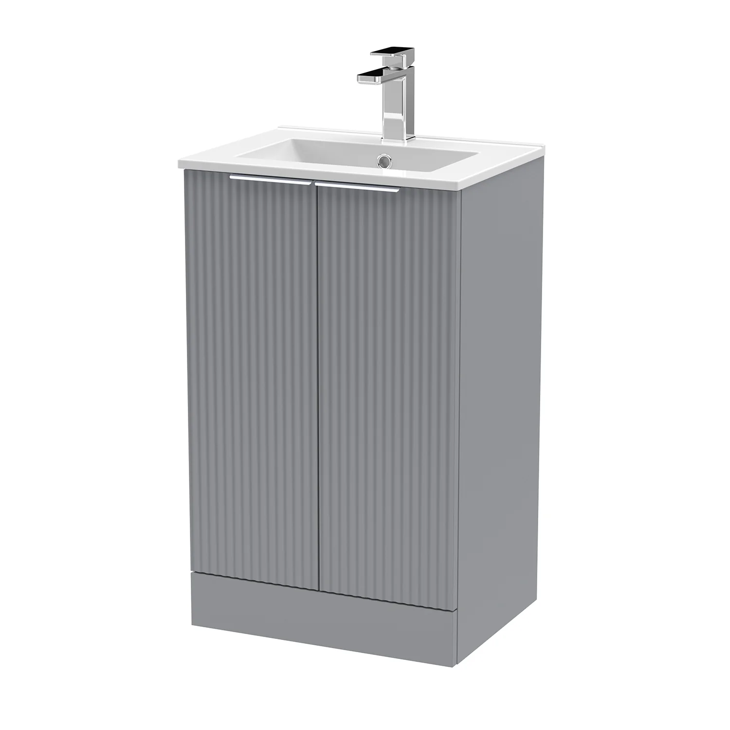 Hudson Reed Fluted 500mm Floor Standing 2-Door Basin Vanity Unit - Satin Grey