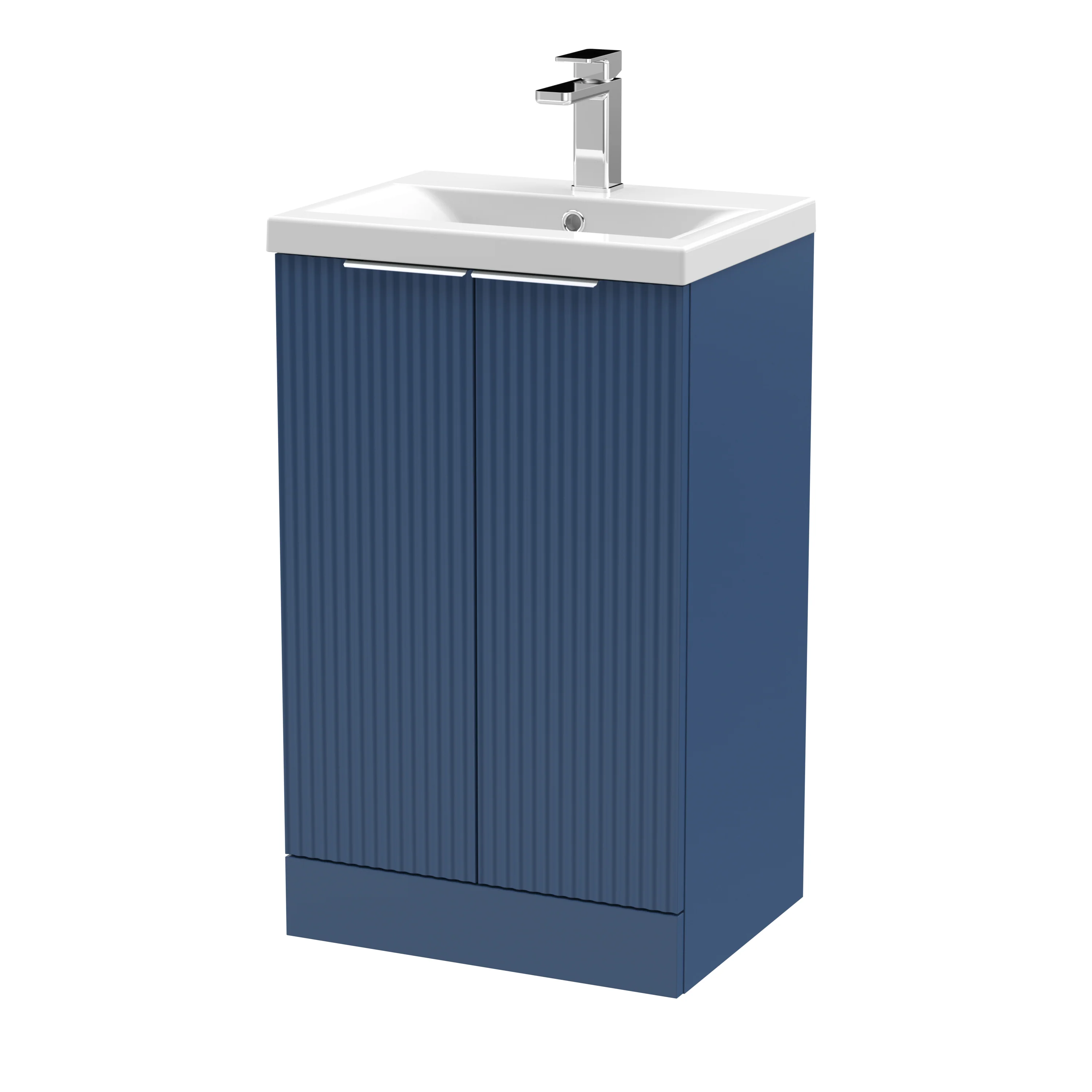 Hudson Reed Fluted 500mm Floor Standing 2-Door Vanity & Basin 1 - Satin Blue