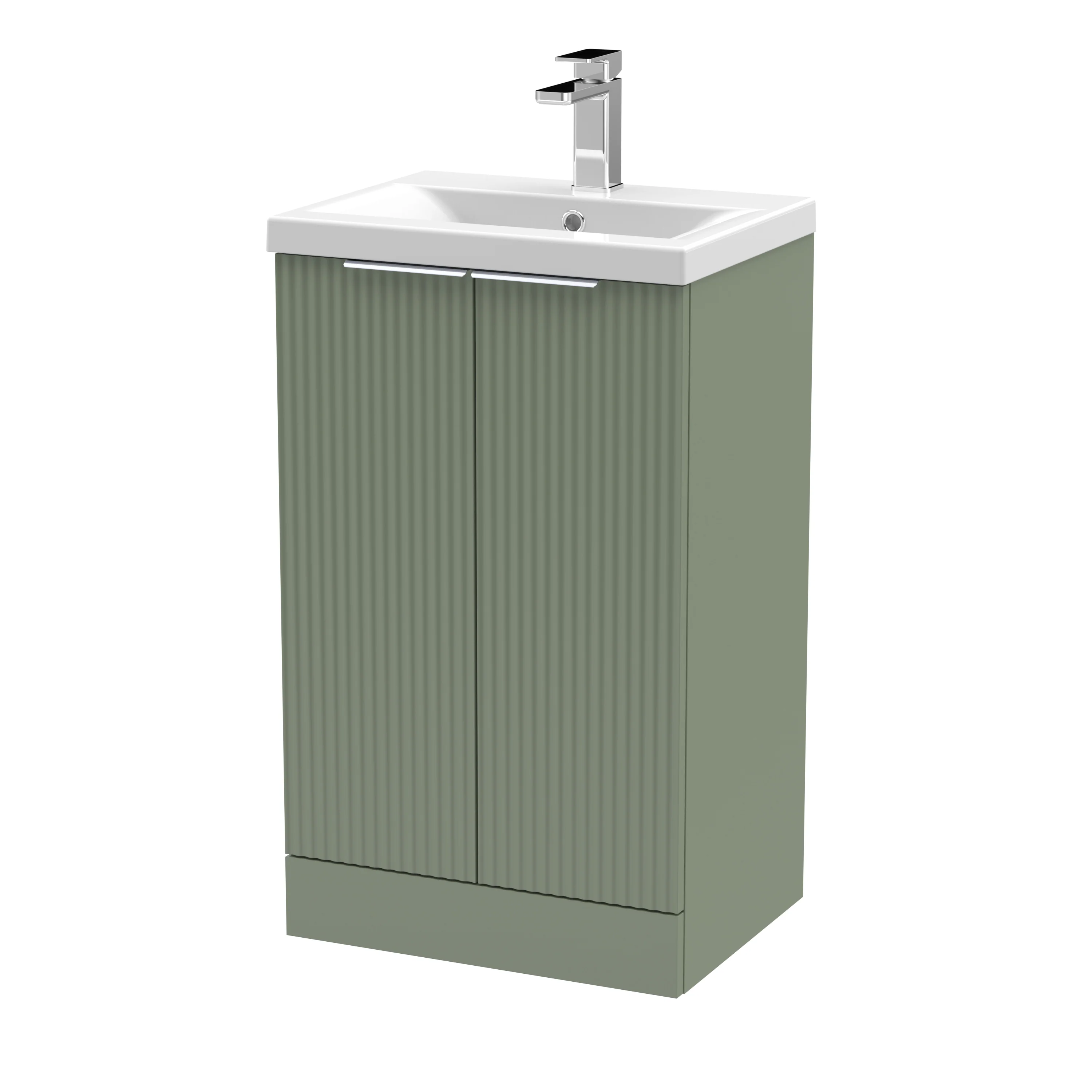 Hudson Reed Fluted 500mm Floor Standing 2-Door Vanity & Basin 1 - Satin Green