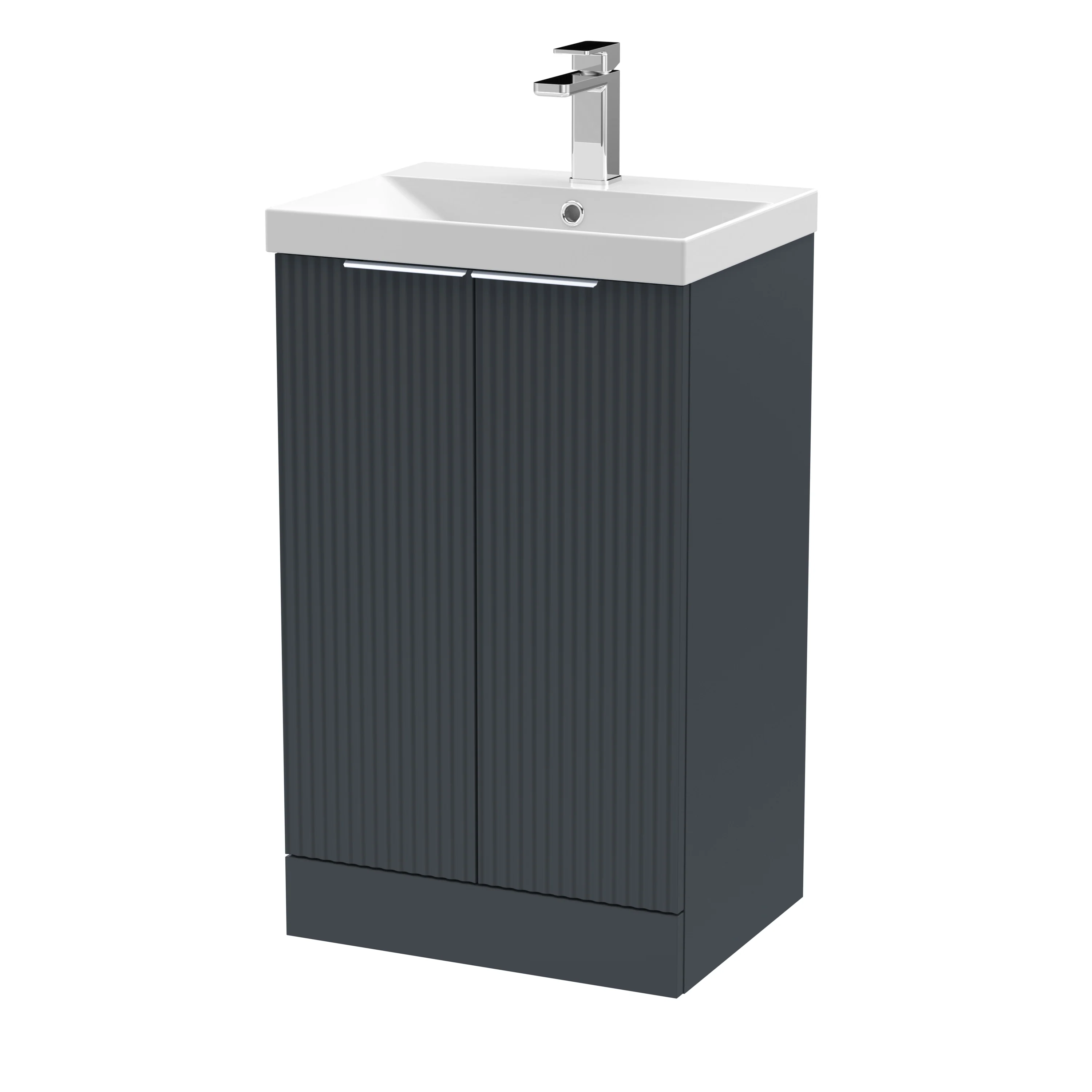 Hudson Reed Fluted 500mm Floor Standing 2-Door Vanity & Basin 3 - Satin Anthracite